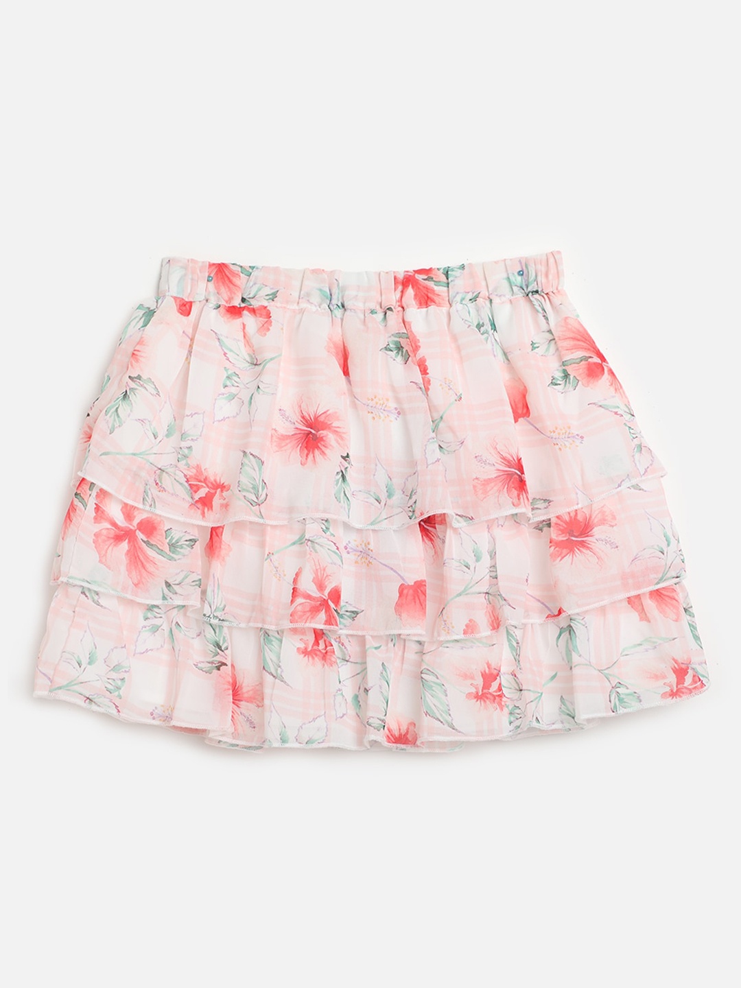 

One Friday Girls Pink & Green Printed Flared Skirts