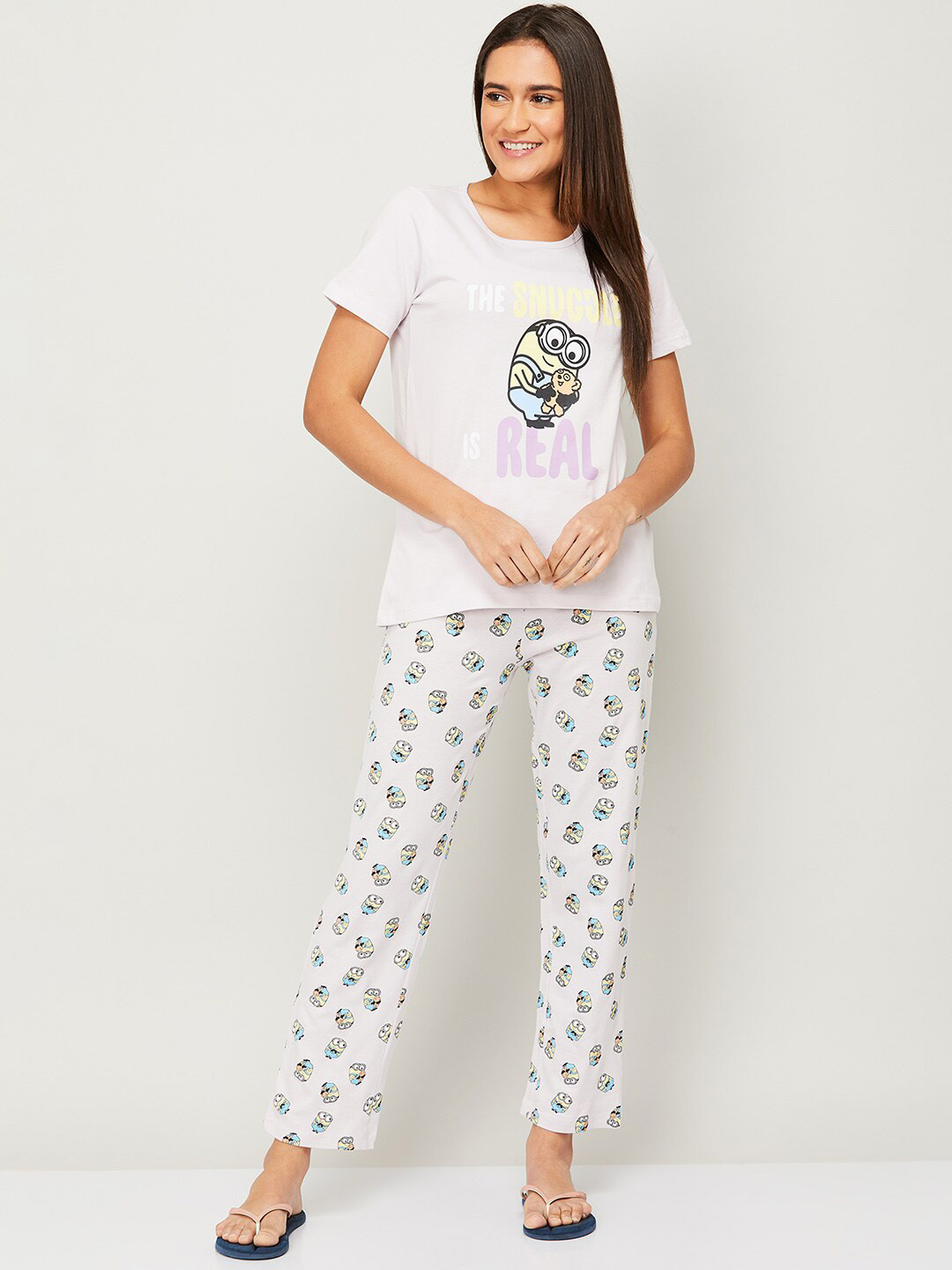 

Ginger by Lifestyle Women Purple & White Printed Cotton Night Suit