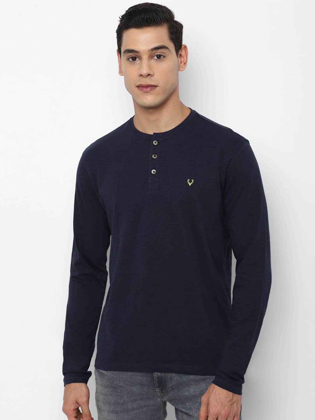 

Allen Solly Sport Men Navy Blue Henley Neck Pure Cotton T-shirt