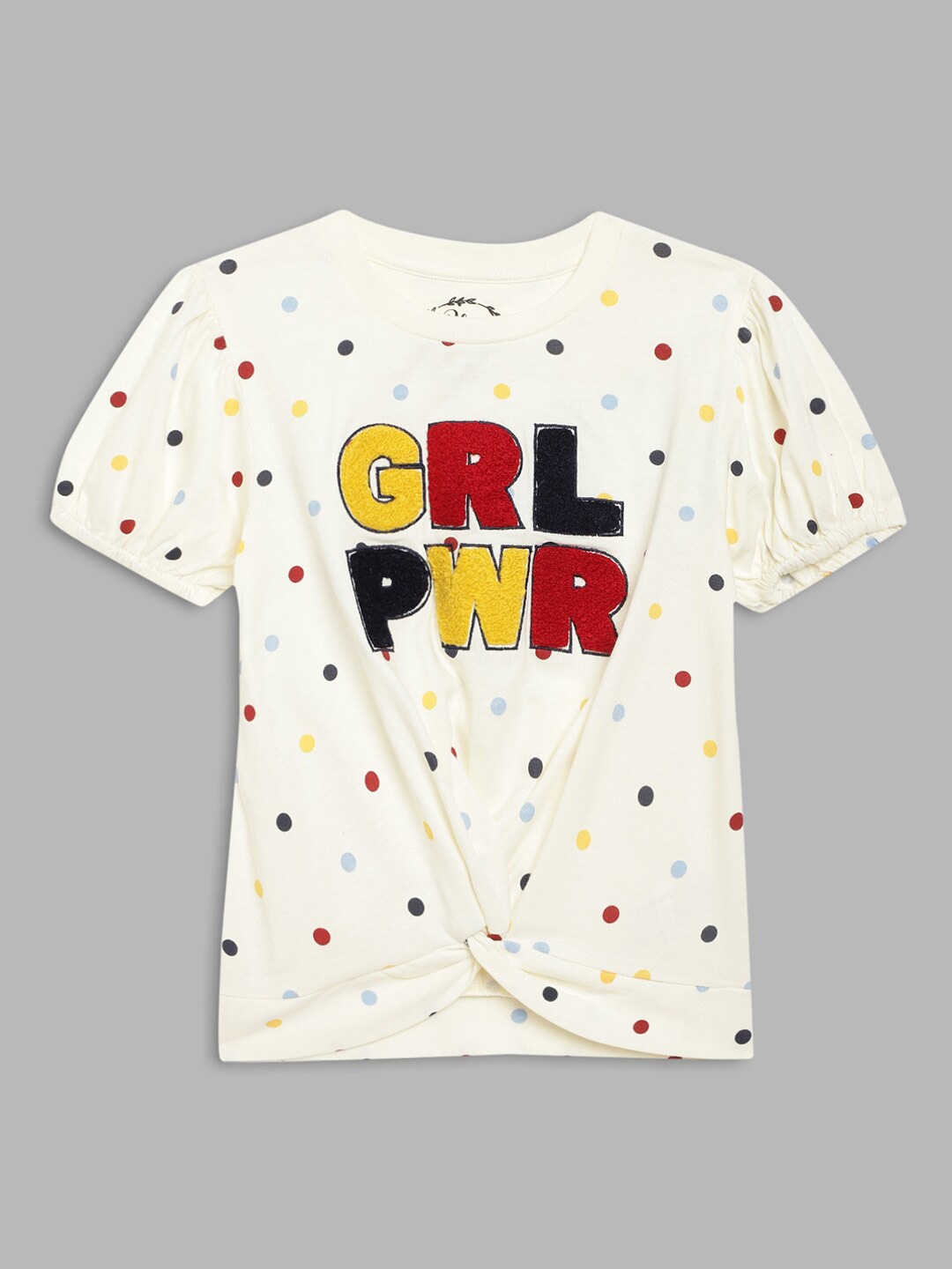 

Blue Giraffe Girls Cream-Coloured Printed Pure Cotton T-shirt
