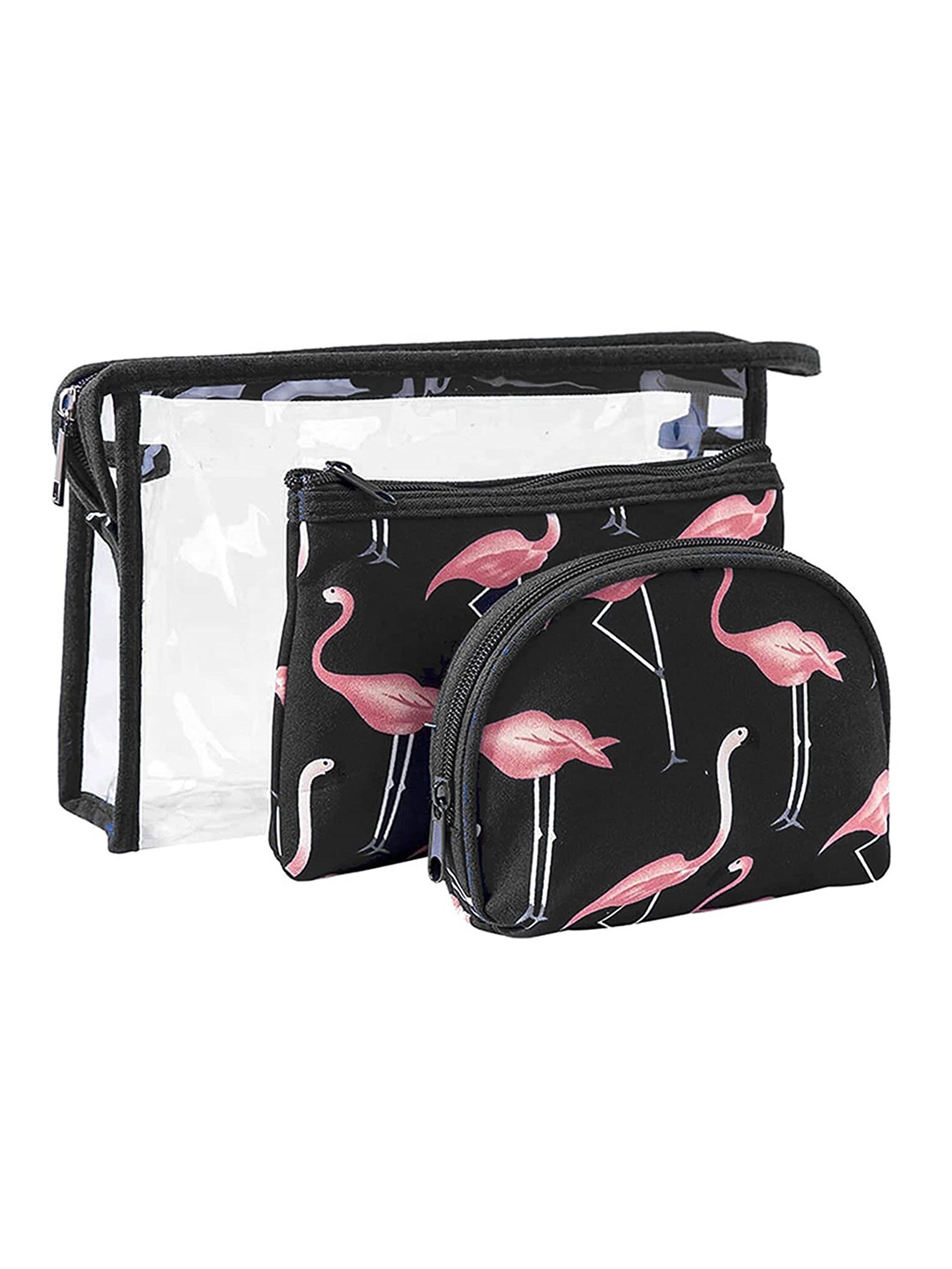 

HOUSE OF QUIRK Women Set of 3 Black & Transparent Makeup Toiletry Bag