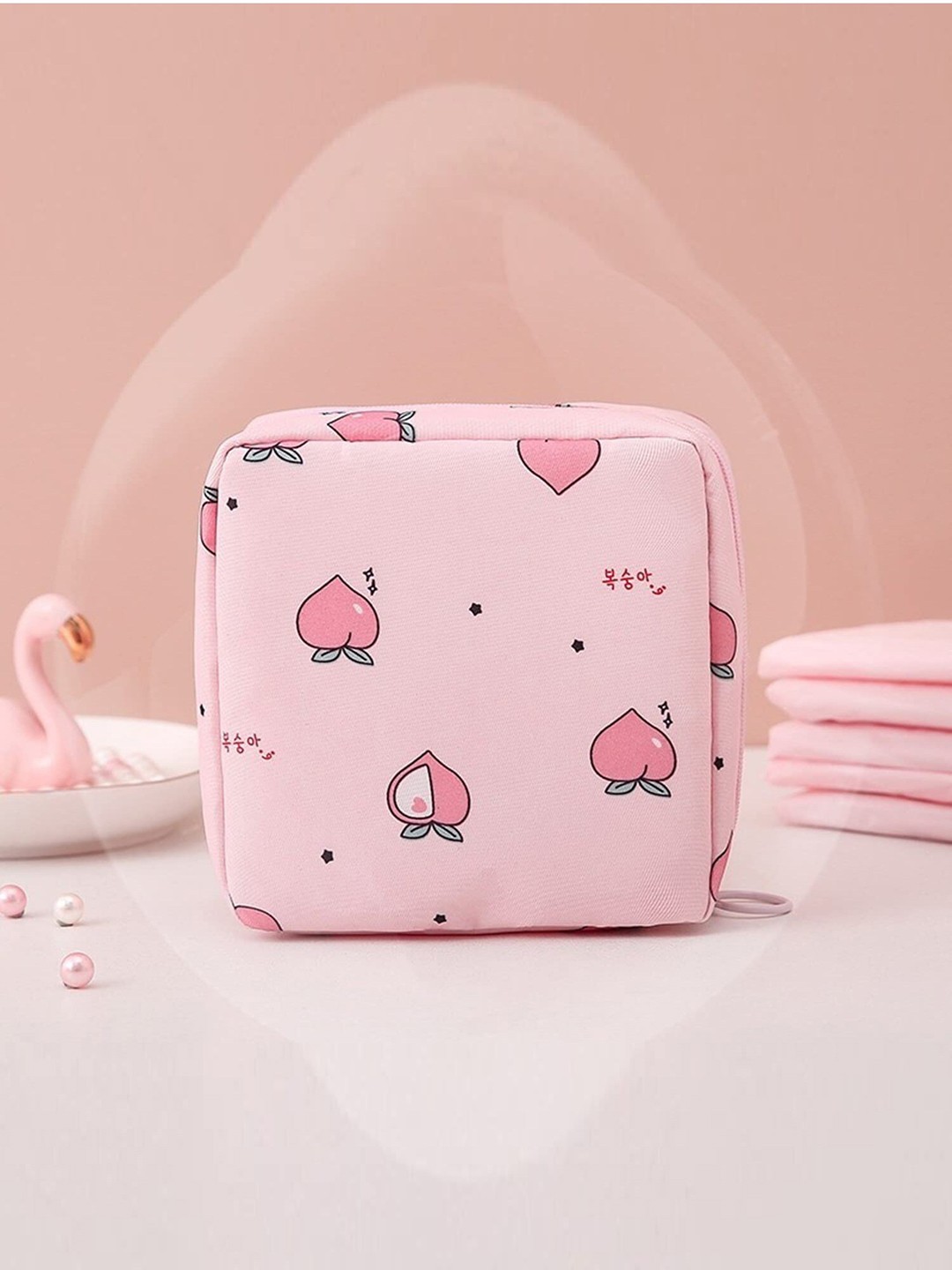 

House of Quirk Pink Printed Sanitary Napkin Storage Bag