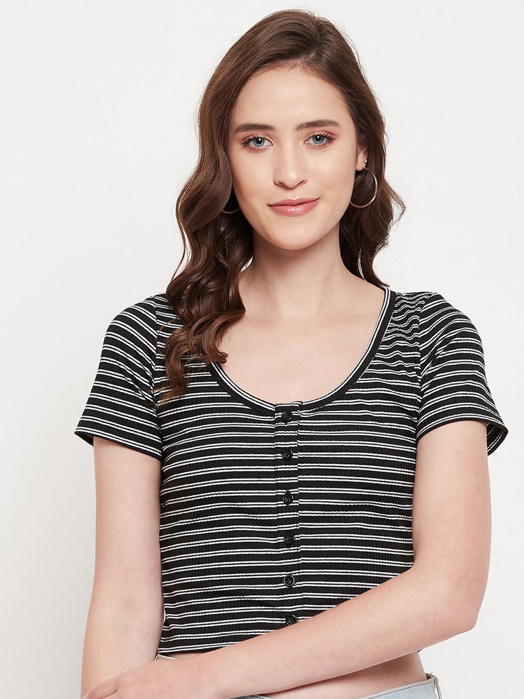 

Madame Black Striped Cotton Lycra Top