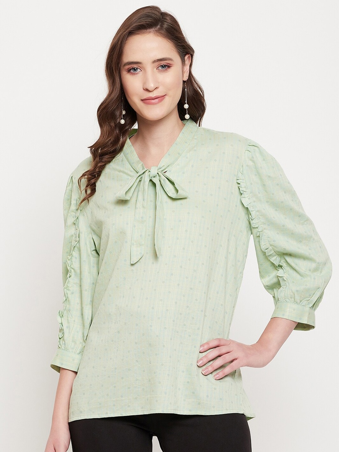 

Madame Green Tie-Up Neck Top