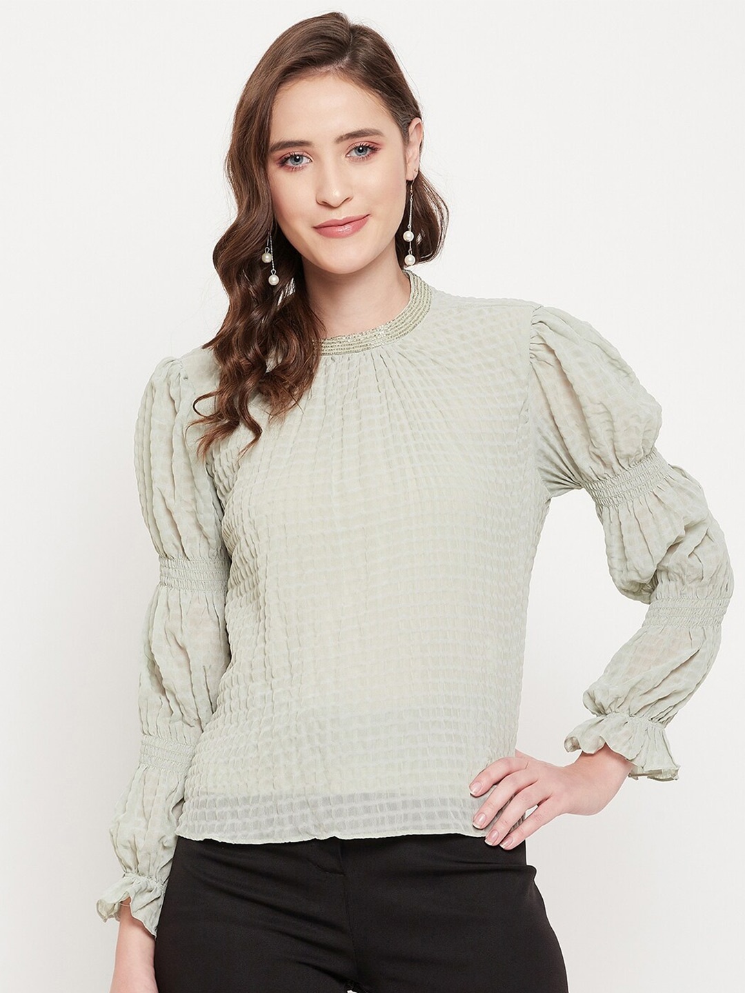 

Madame Mint Green Self Design Long Sleeves Top