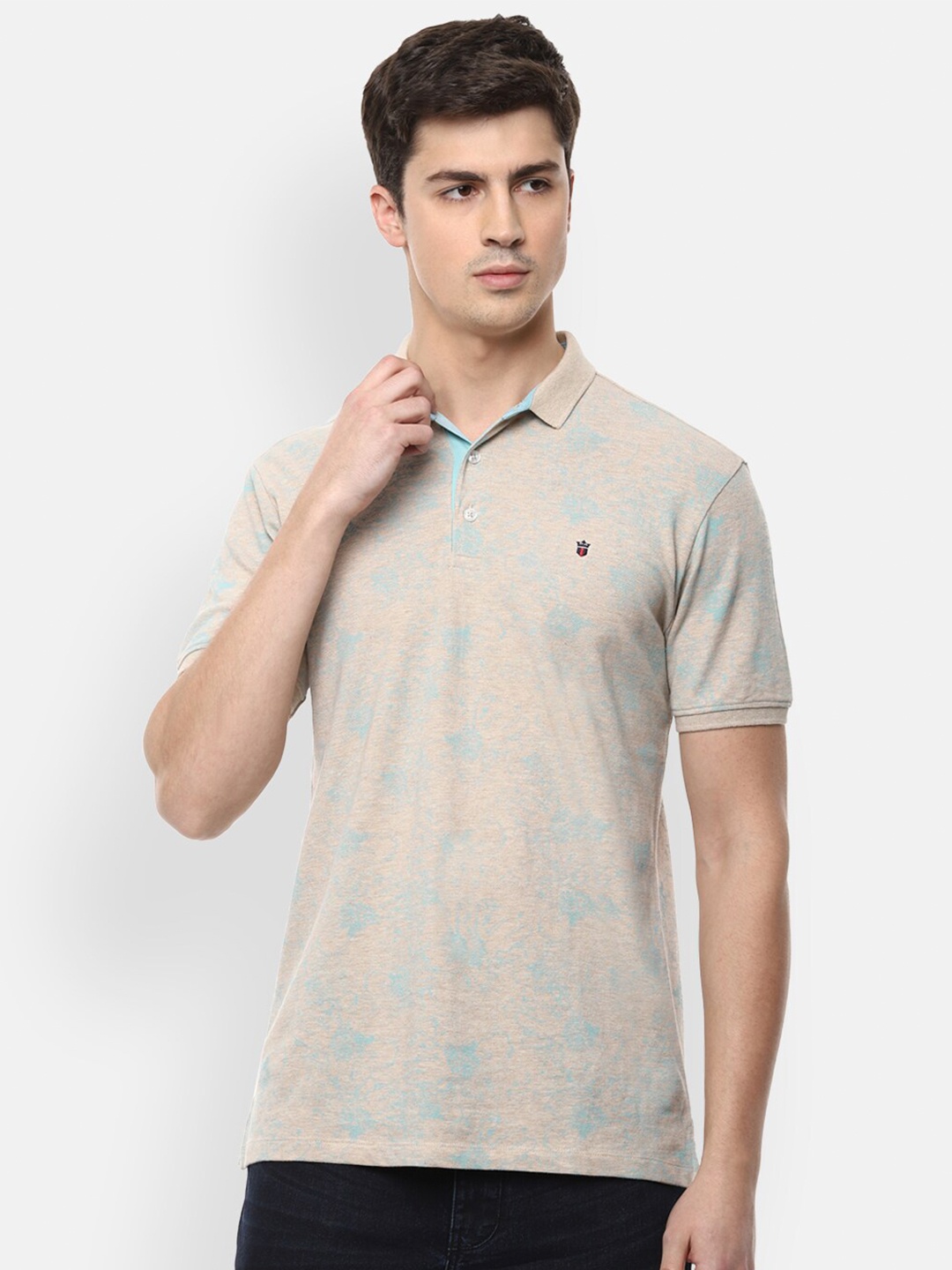 

Louis Philippe Jeans Men Beige Printed Polo Collar Slim Fit T-shirt
