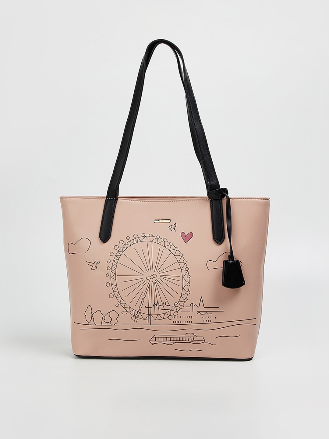 

Ginger by Lifestyle Beige Printed Oversized Structured Shoulder Bag