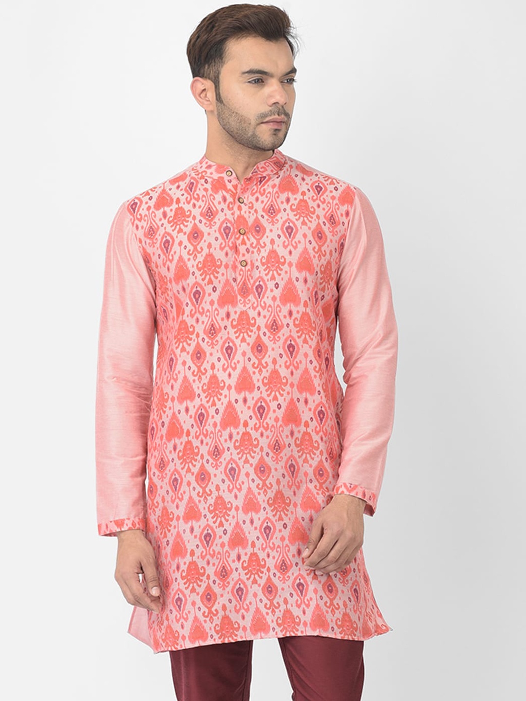 

DEYANN Men Peach-Coloured Ethnic Motifs Printed Kurta