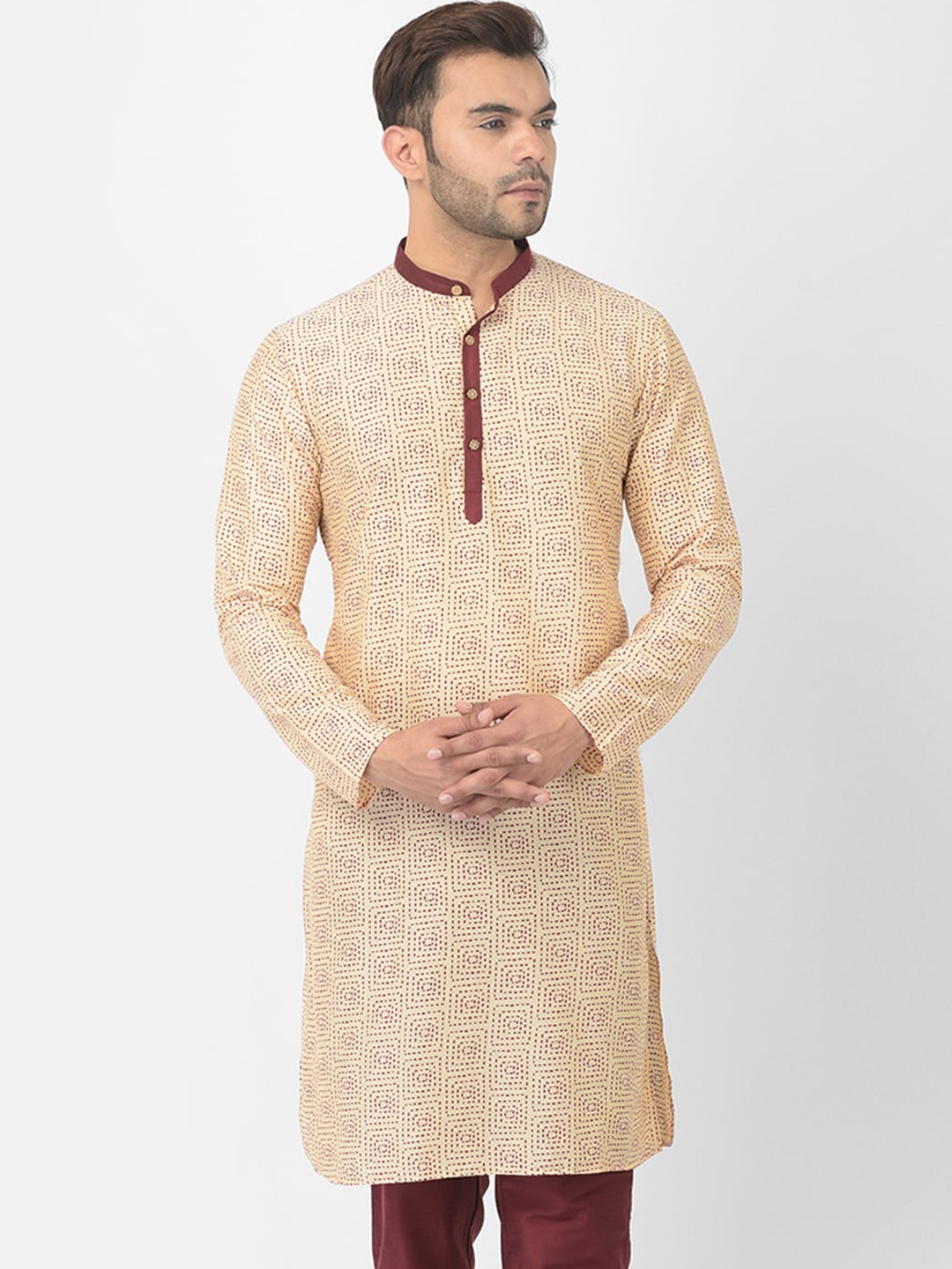 

DEYANN Men Cream-Coloured Printed Kurta