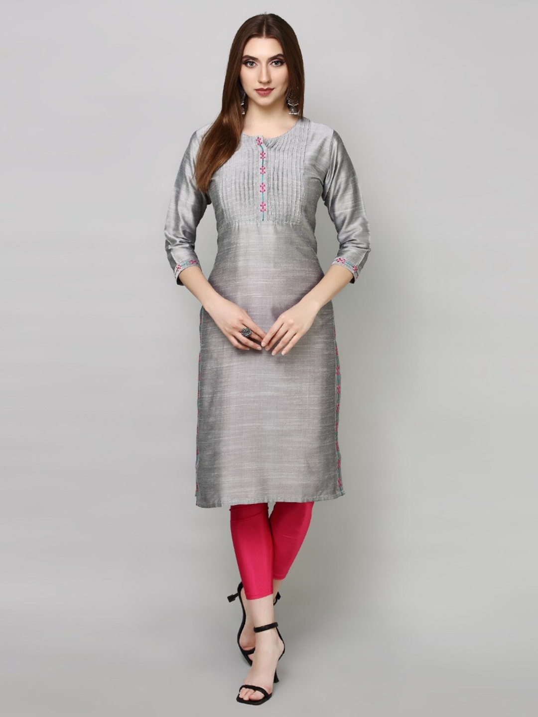 

HAVVA FASHION Grey Embroidered Kurti