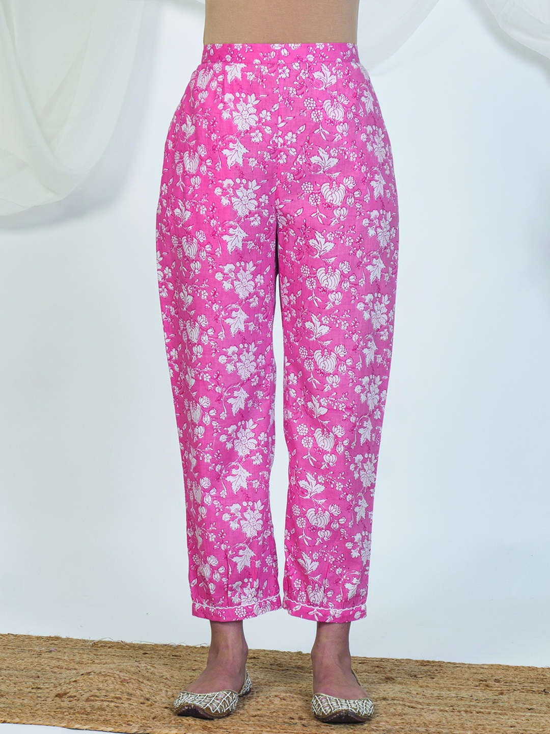 

AKISO Women Ethnic Motifs Printed Cotton Lounge Pants, Pink