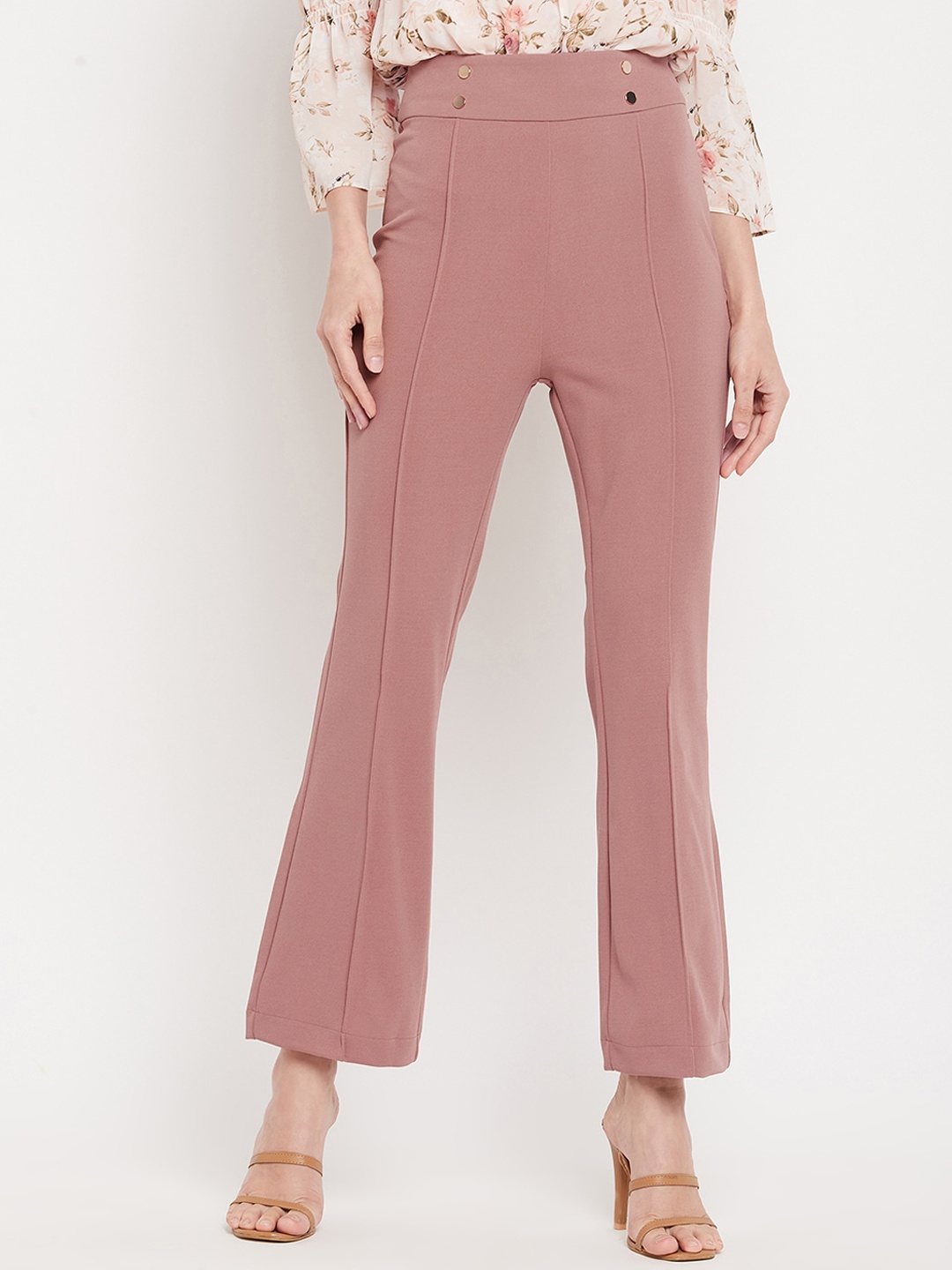 

Madame Women Peach-Coloured Pleated Trousers