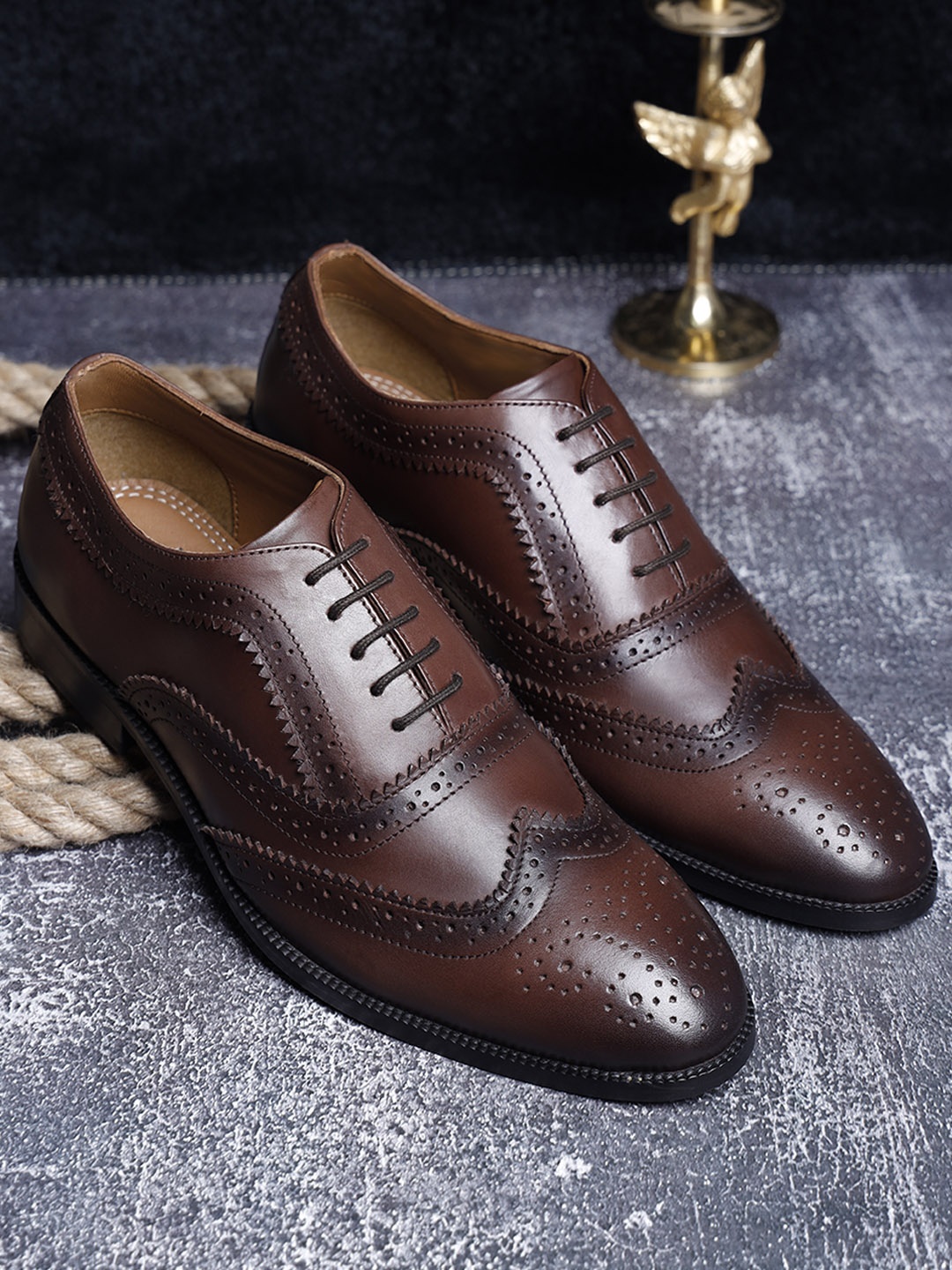 

LOUIS STITCH Men Brown Textured Genuine Italian Leather Formal Borgues