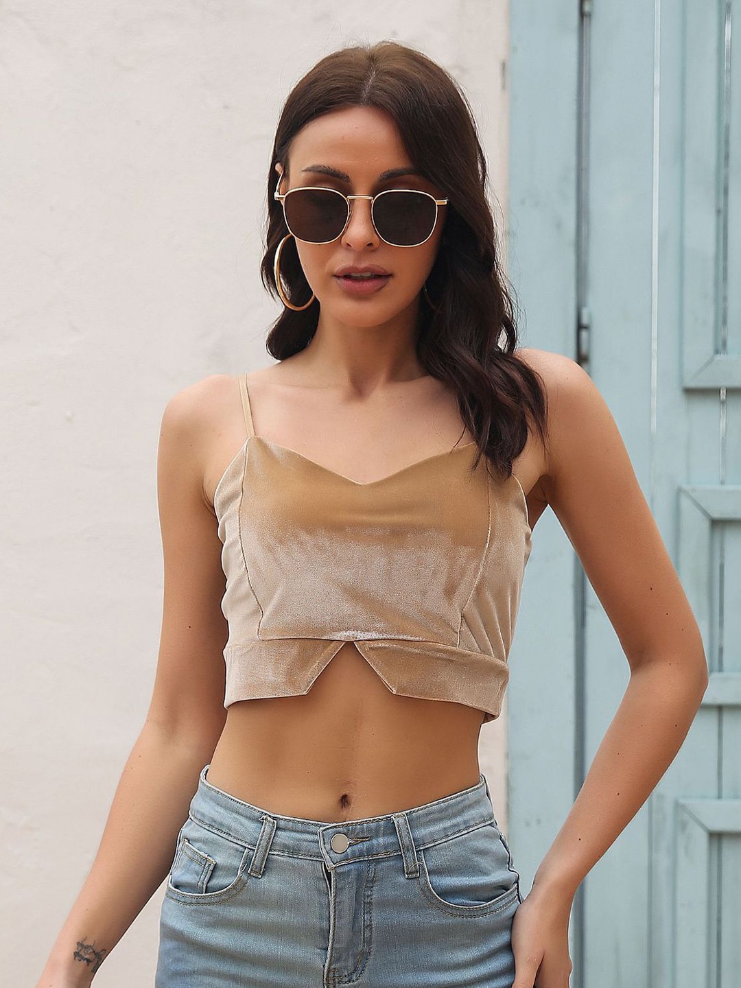 

BoStreet Brown Solid Crop Top