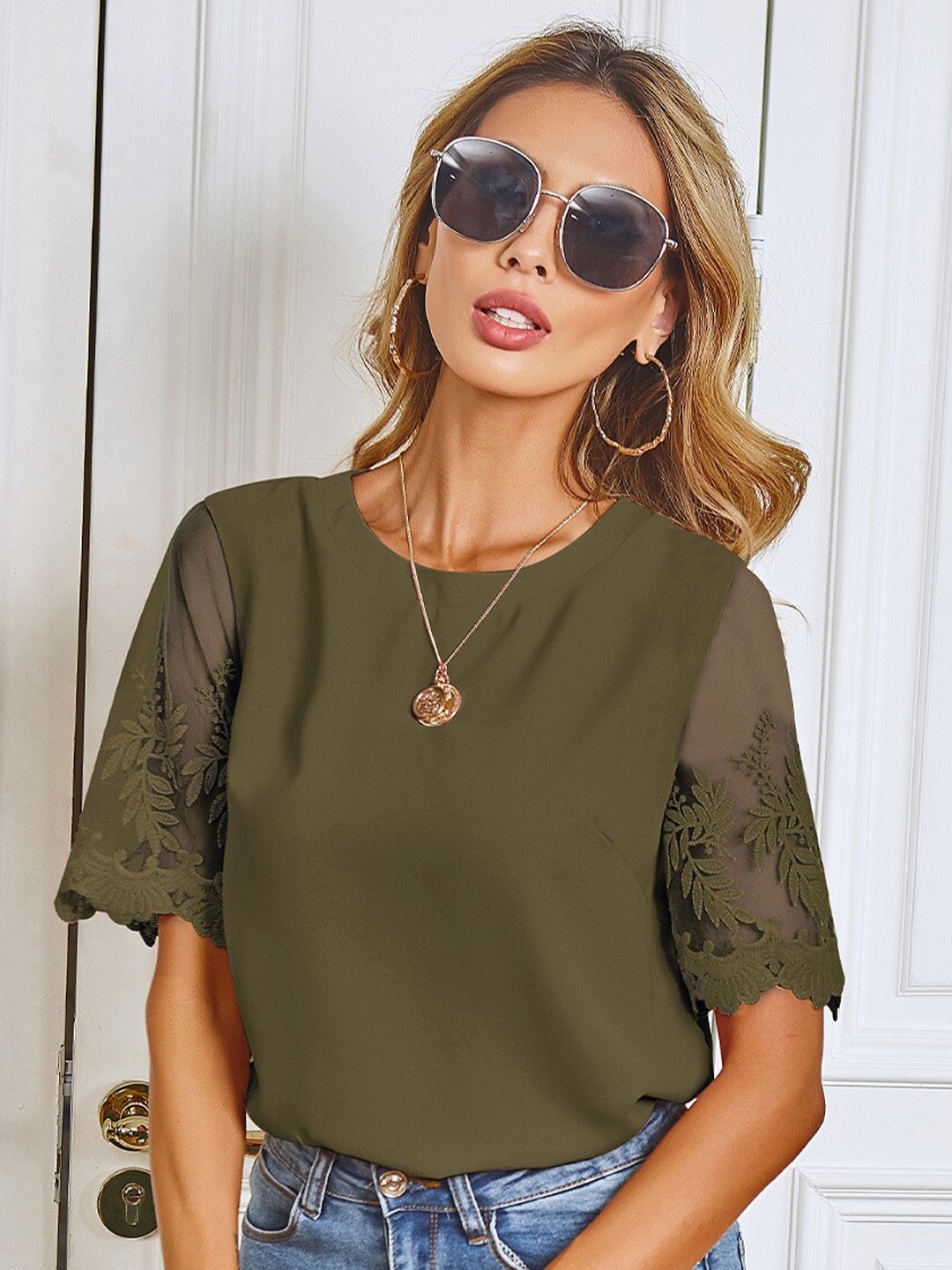 

BoStreet Women Olive Green Knitted Top