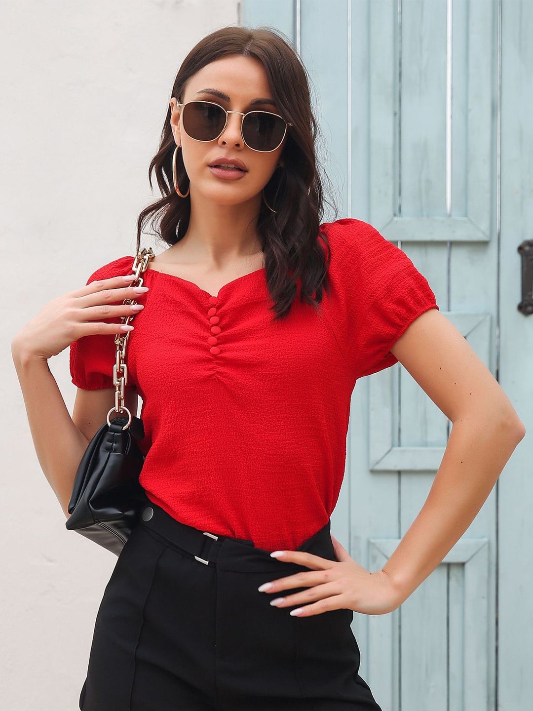 

StyleCast Women Red Solid Top