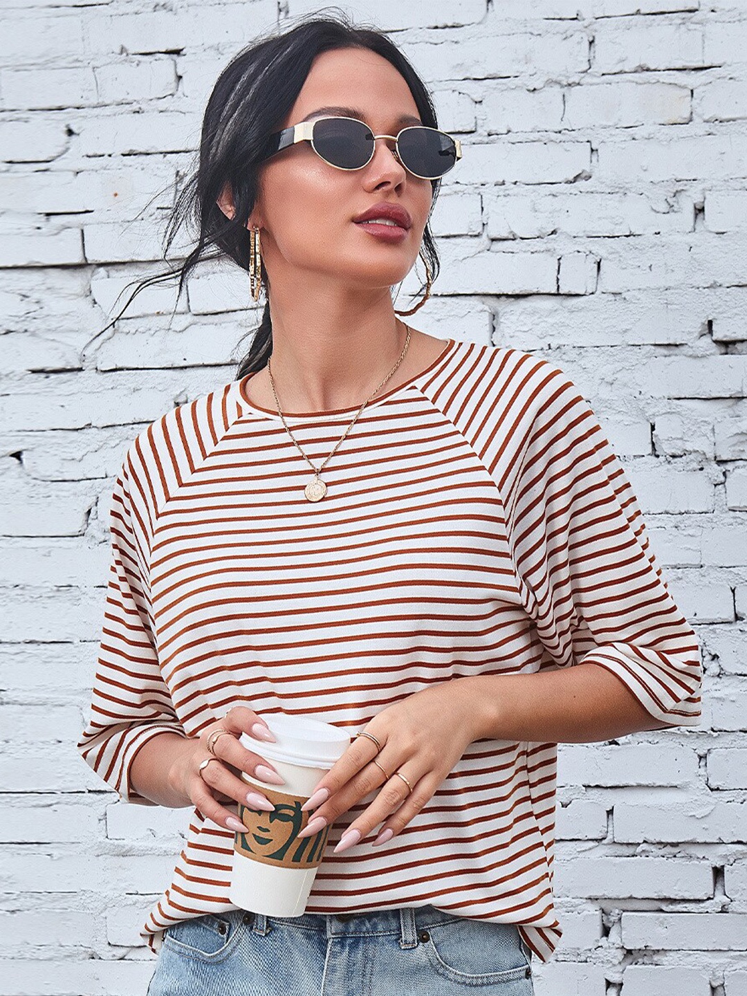 

BoStreet Women Brown Striped Top