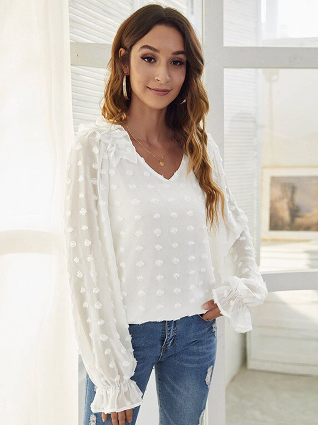 

BoStreet White Geometric Top