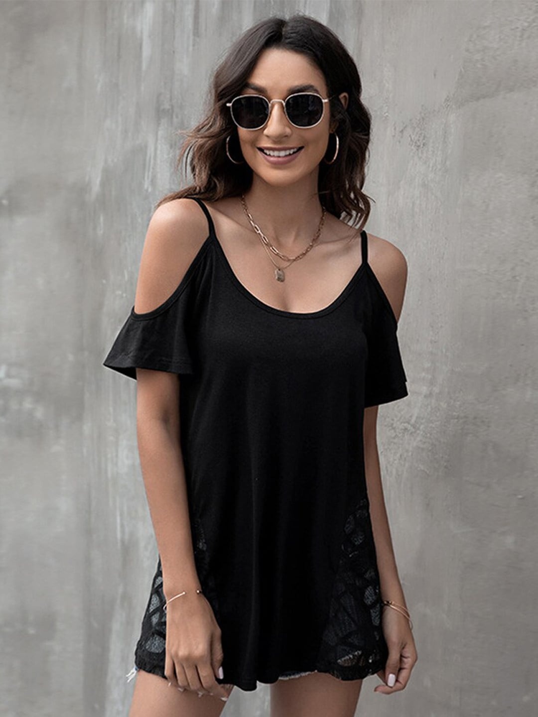 

BoStreet Women Black Solid Poly Cotton Top