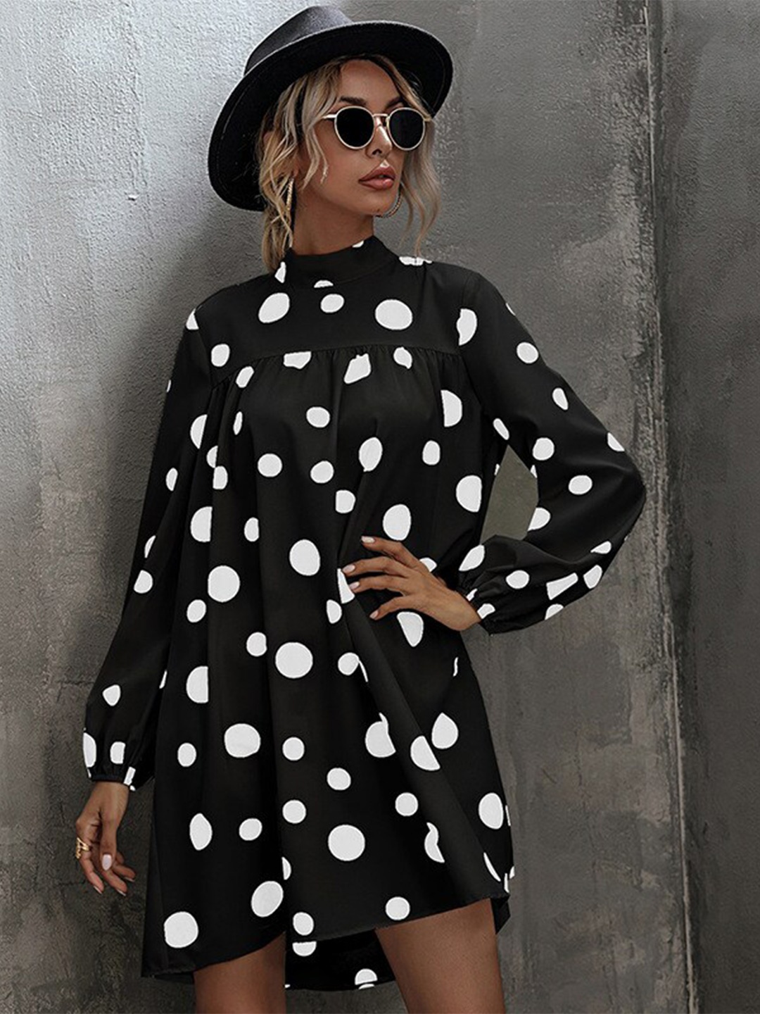 

BoStreet Women Black Polka Dot Printed A-Line Dress