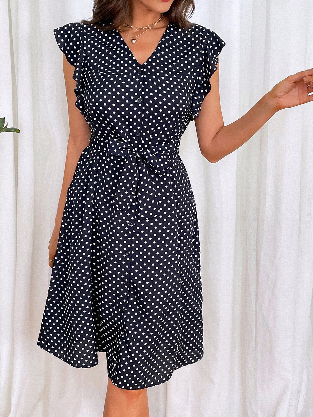

BoStreet Navy Blue & White Dress