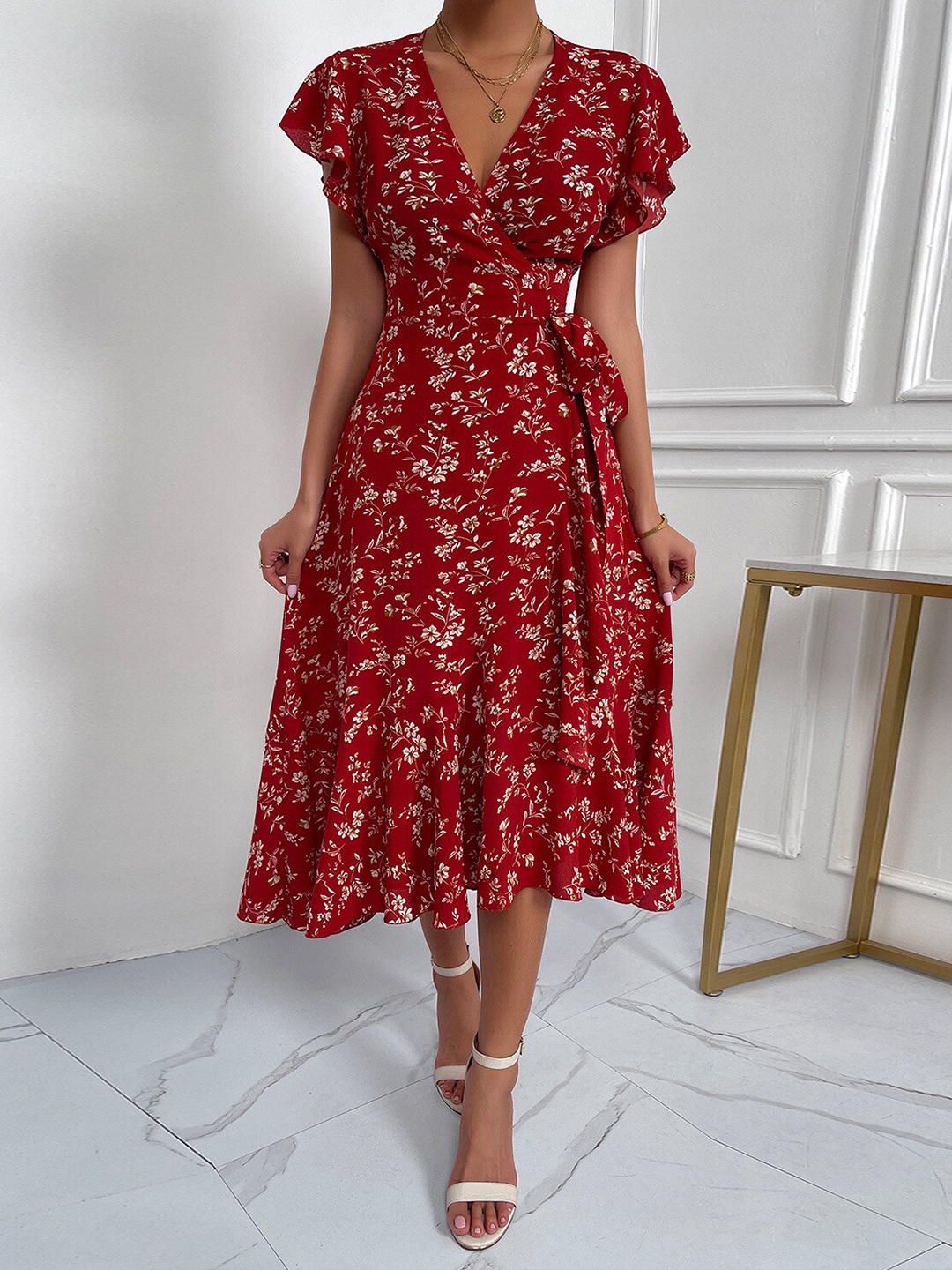 

BoStreet Red Floral Wrap Dress