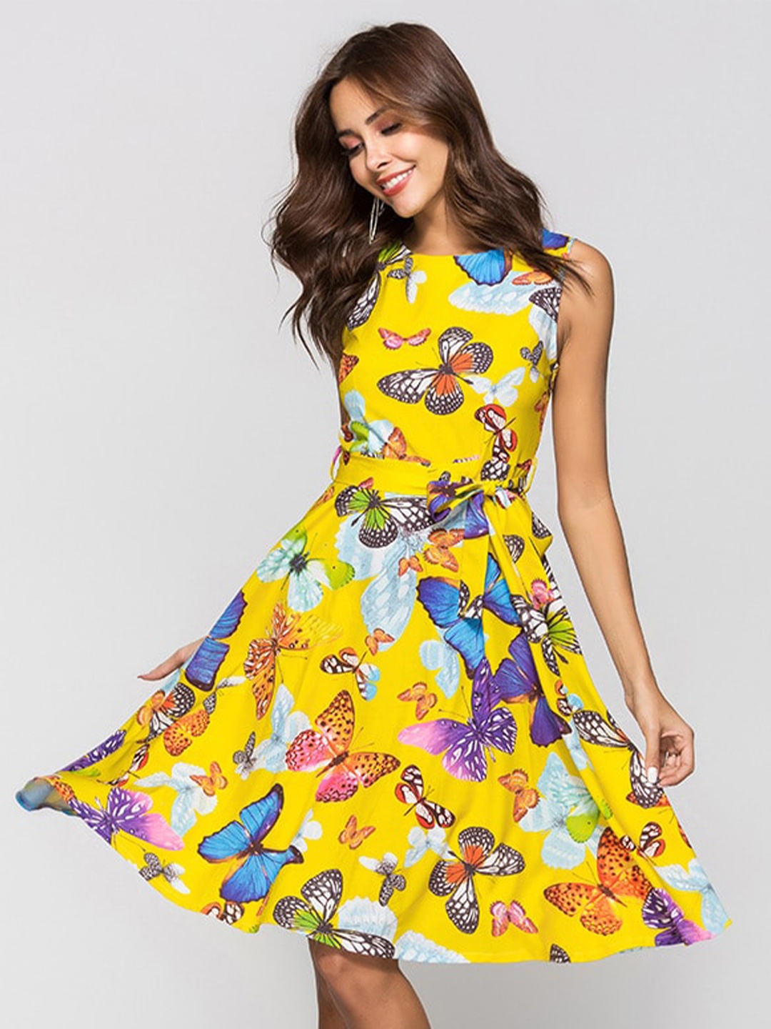 

BoStreet Women Yellow Printed Fit & Flare Dress