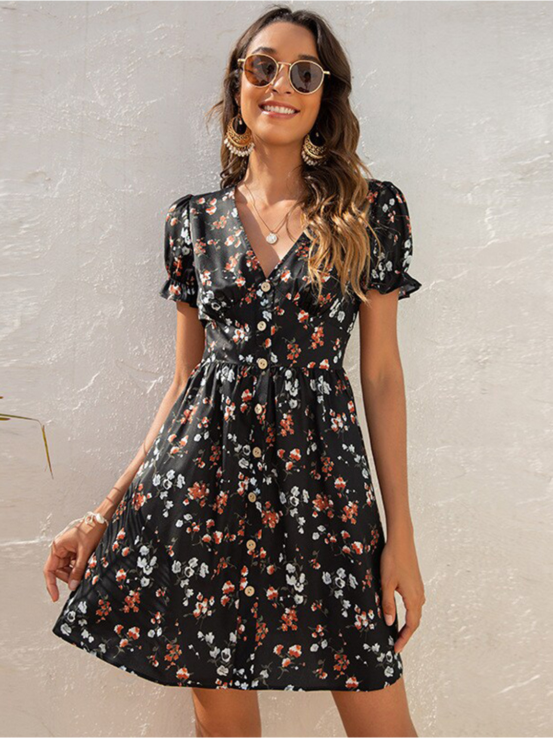 

BoStreet Women Black Floral Dress