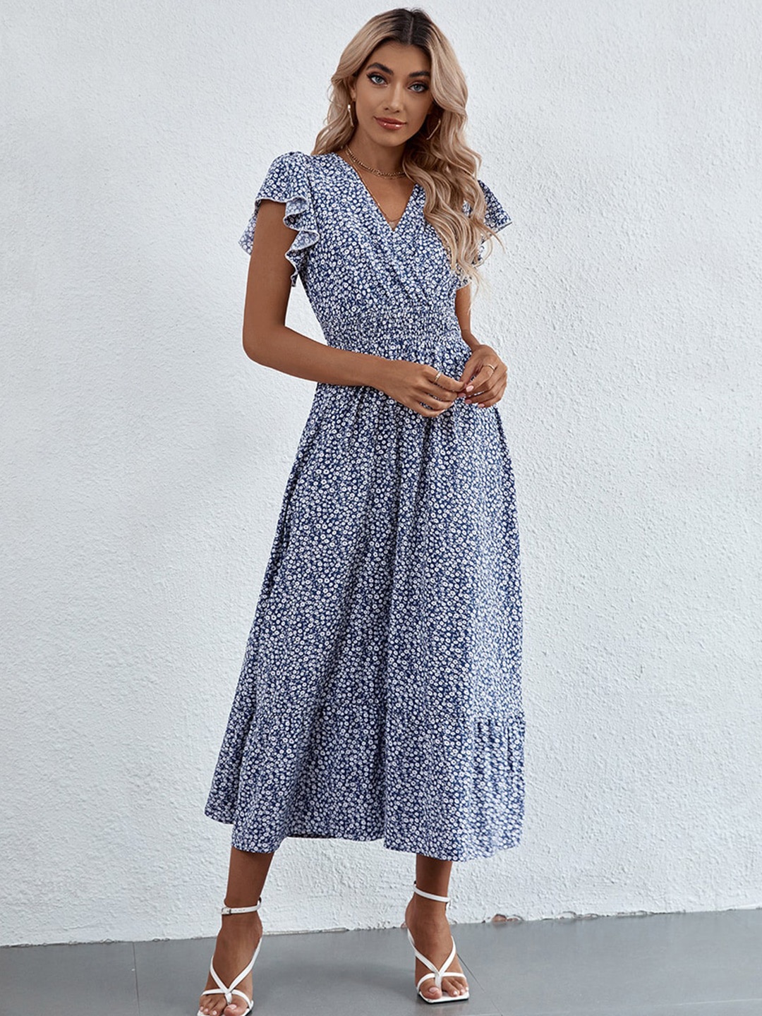 

BoStreet Women Navy Blue Floral Midi Dress