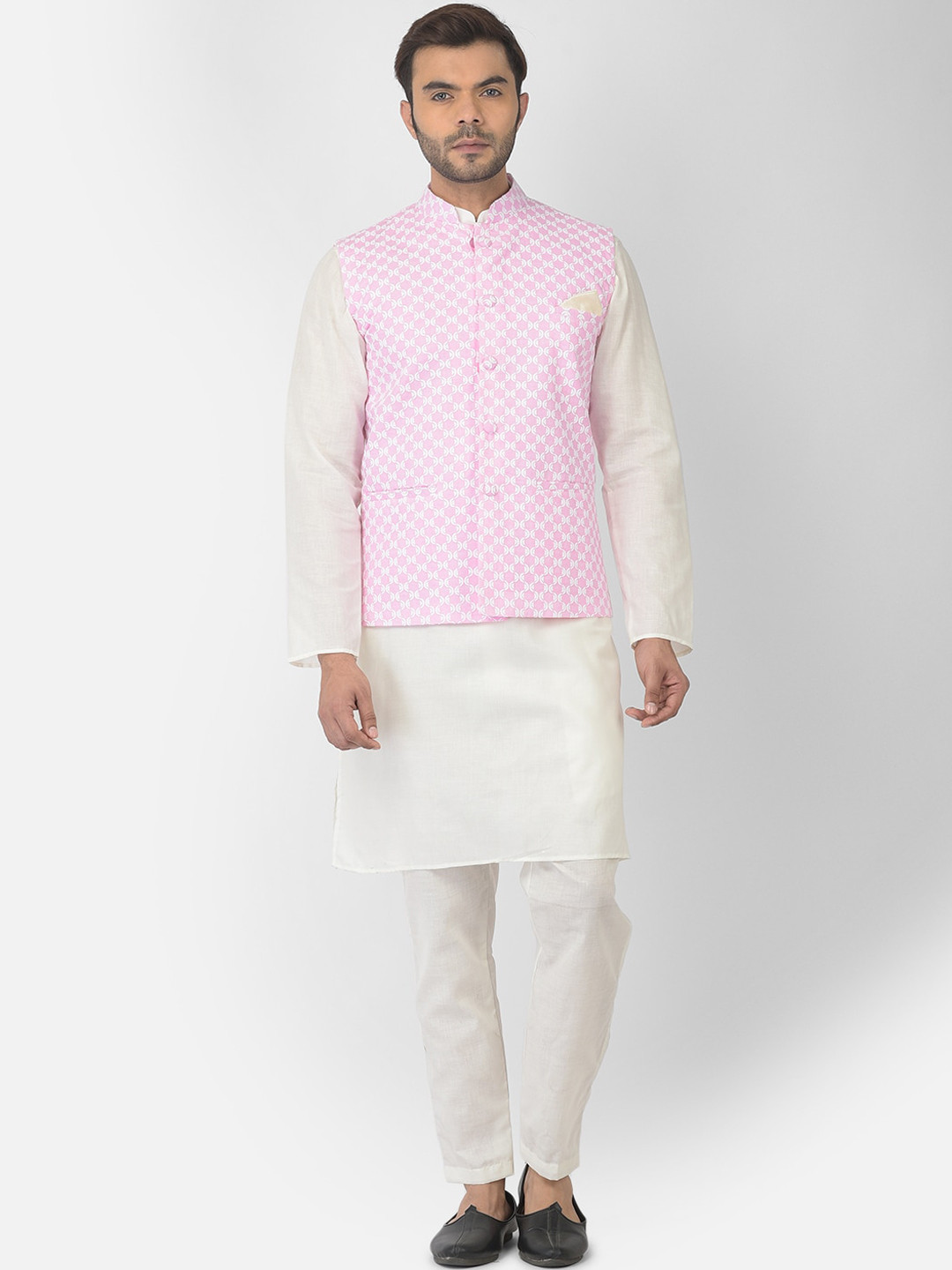 

DEYANN Men Pink & White Pure Cotton Kurta with Pyjamas