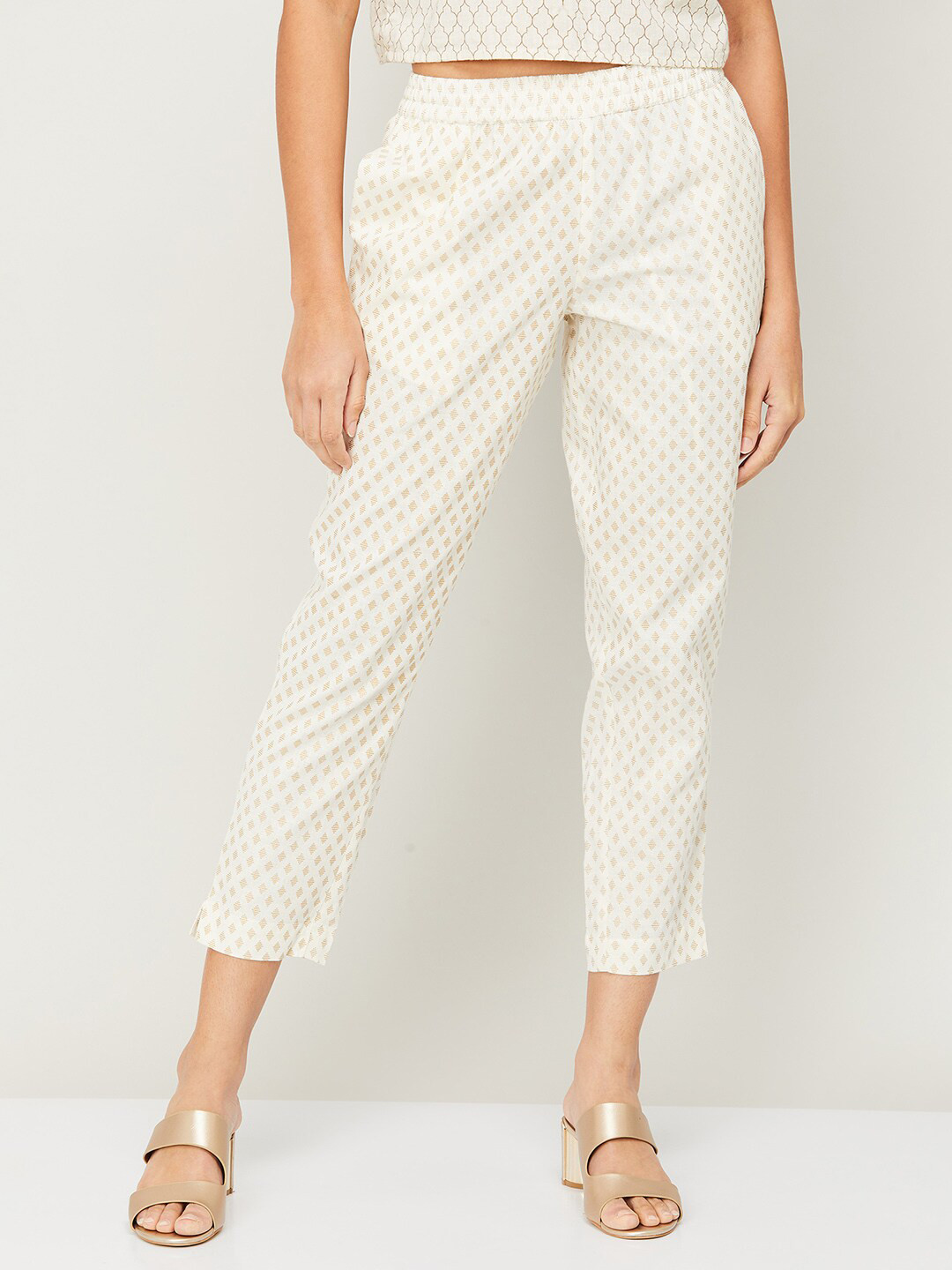 

Melange by Lifestyle Women White Printed Peg Trouser