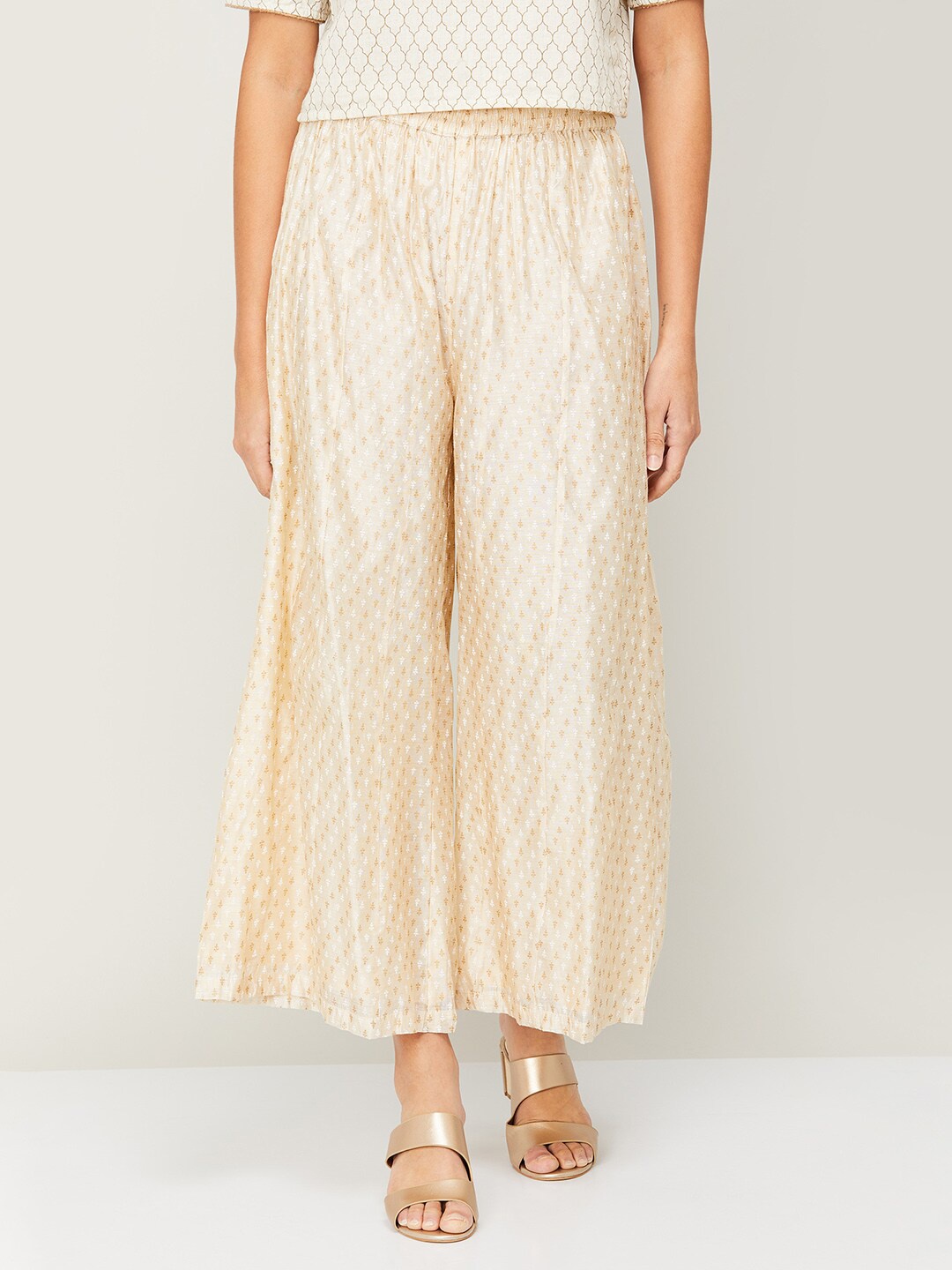 

Melange by Lifestyle Women Beige Ethnic Motifs Striped Ethnic Palazzos