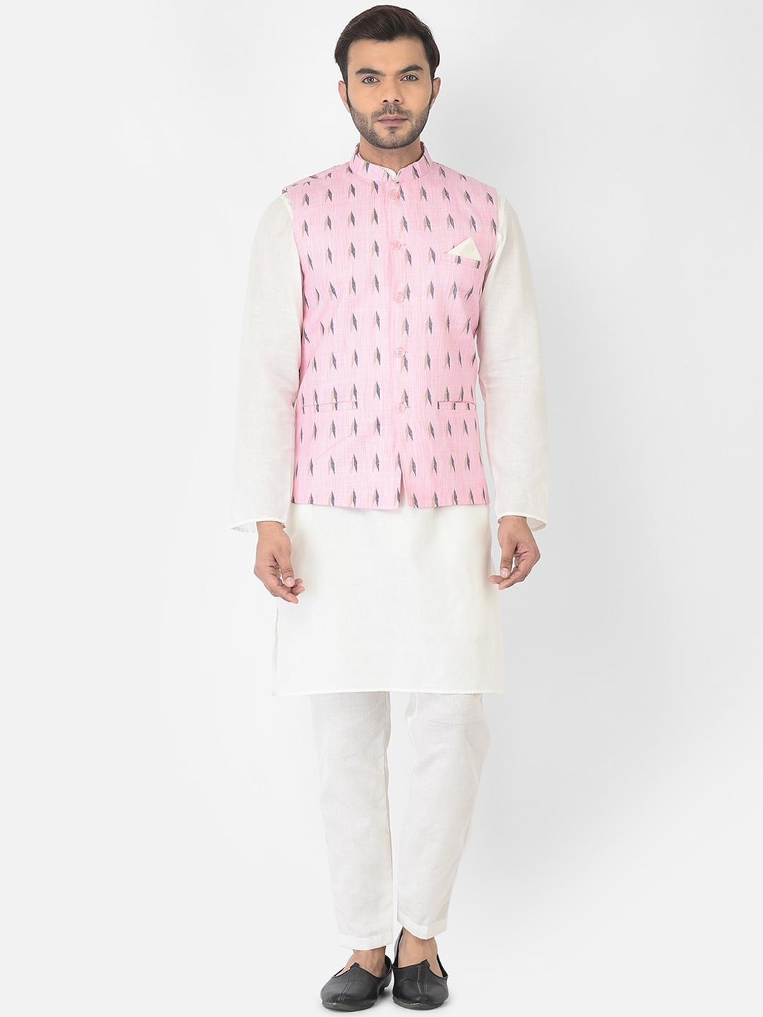 

DEYANN Men Pink Pure Cotton Nehru Jacket With Kurta and Churidar