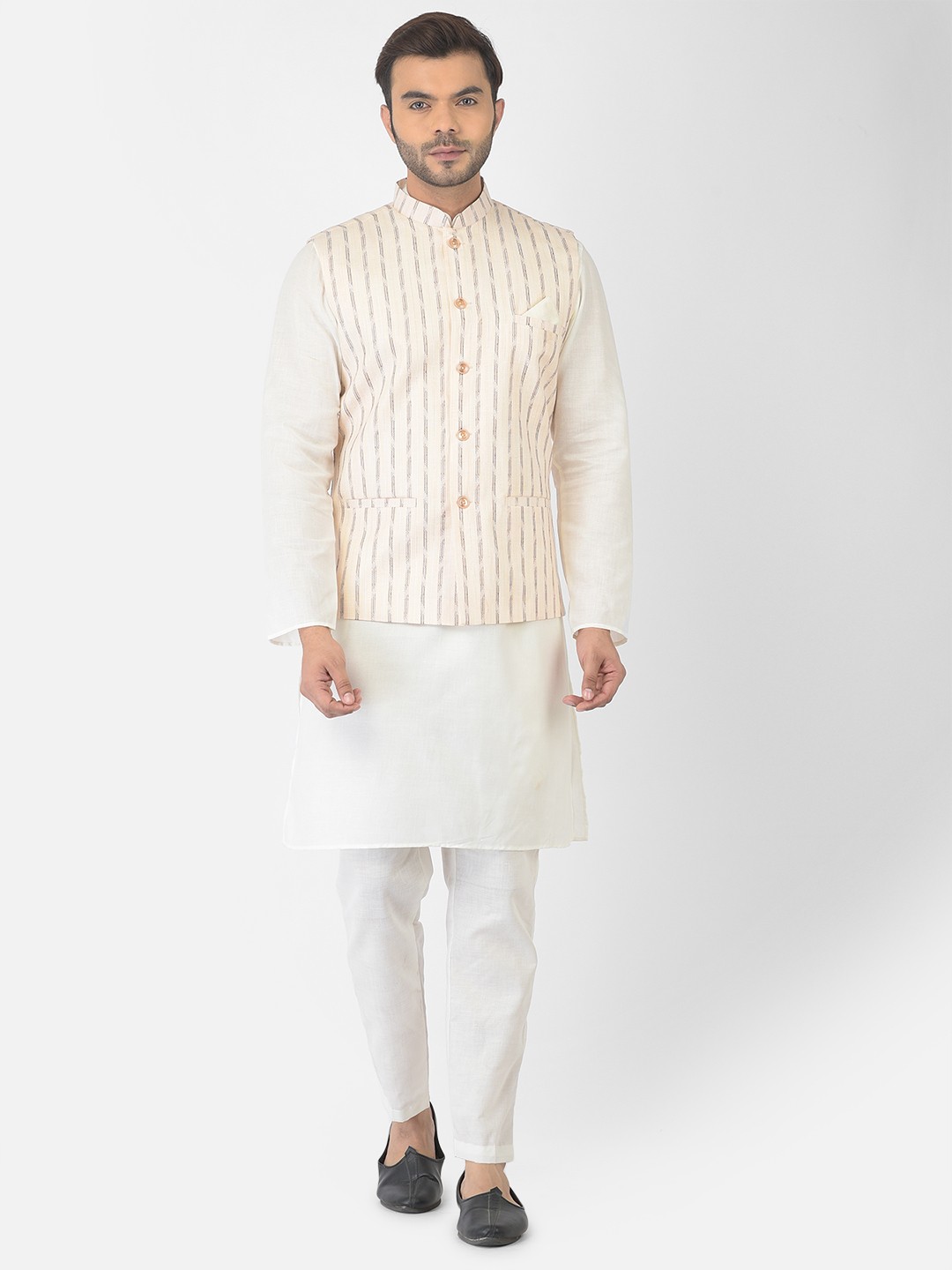 

DEYANN Men Orange Pure Cotton Nehru Jacket With Kurta and Churidar
