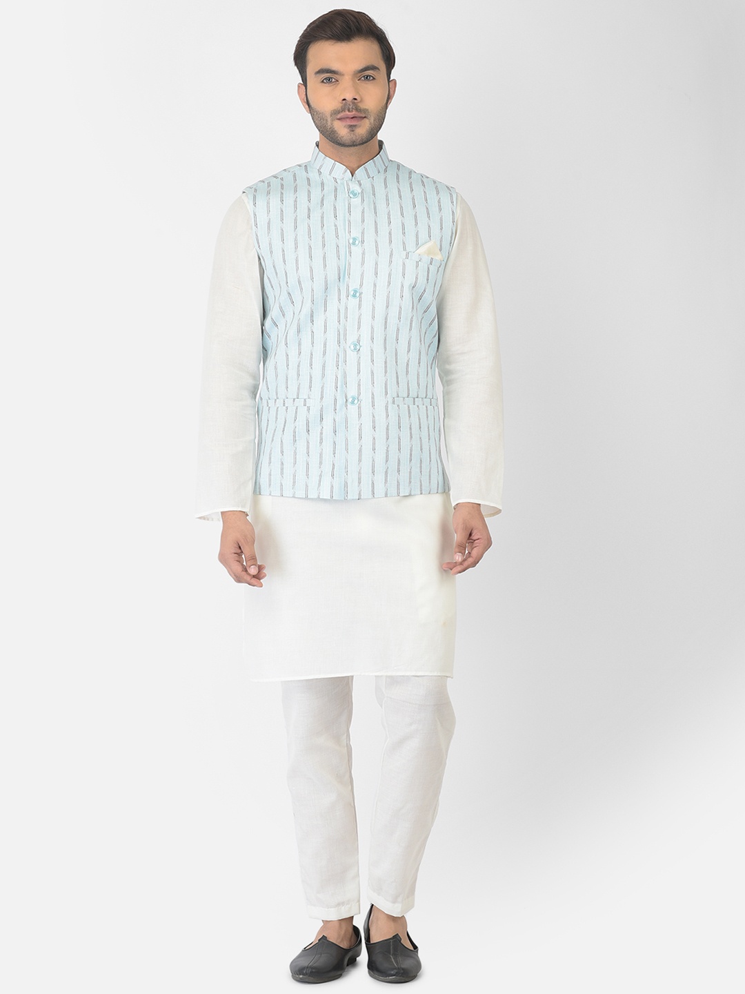 

DEYANN Men Blue Pure Cotton Nehru Jacket With Kurta and Churidar
