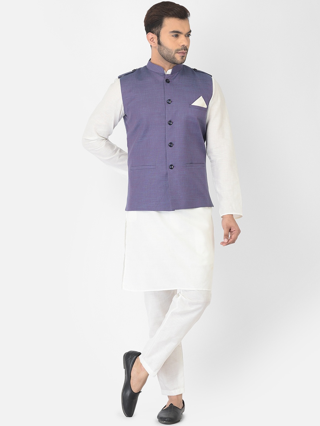 

DEYANN Men Purple Pure Cotton Nehru Jacket With Kurta and Churidar