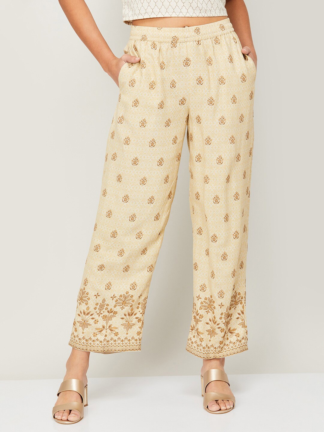 

Melange by Lifestyle Women Beige Ethnic Motifs Printed Ethnic Palazzos
