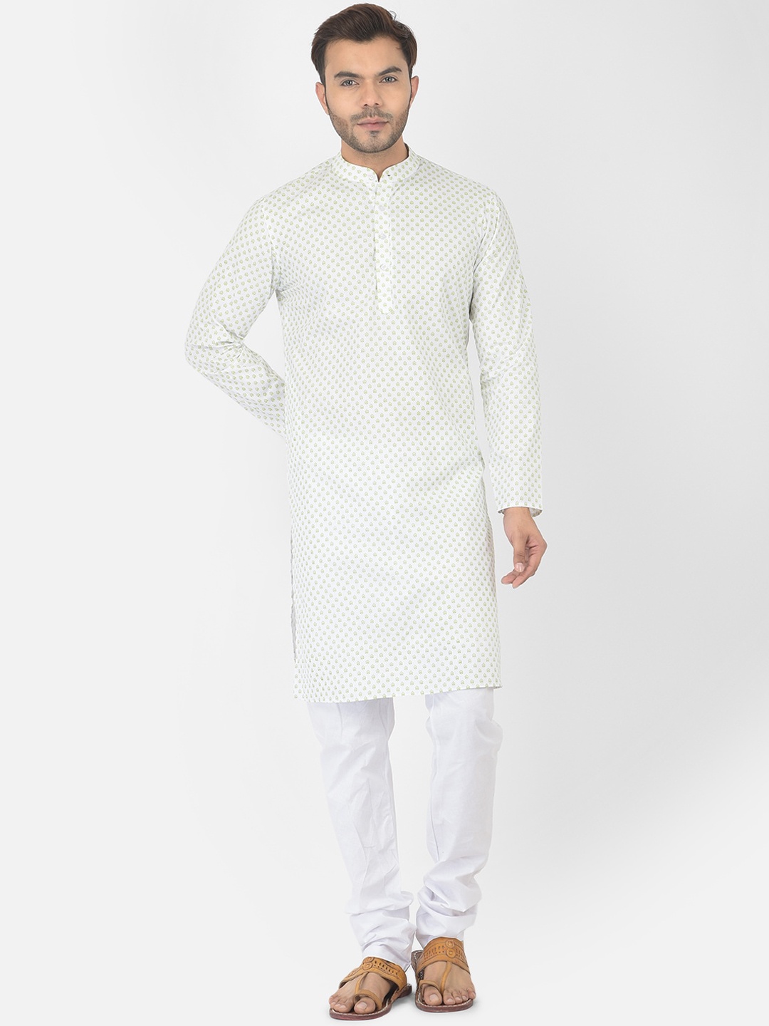 

DEYANN Men White Printed Pure Cotton Kurta with Churidar
