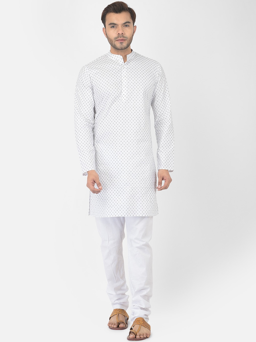 

DEYANN Men White Printed Pure Cotton Kurta with Churidar