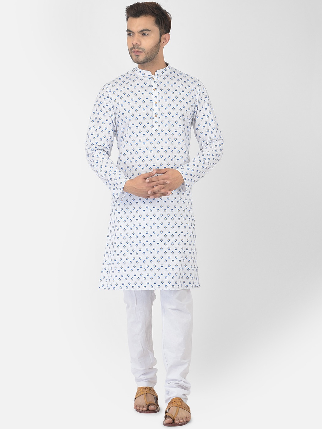 

DEYANN Men White Ethnic Motifs Printed Pure Cotton Kurta with Churidar