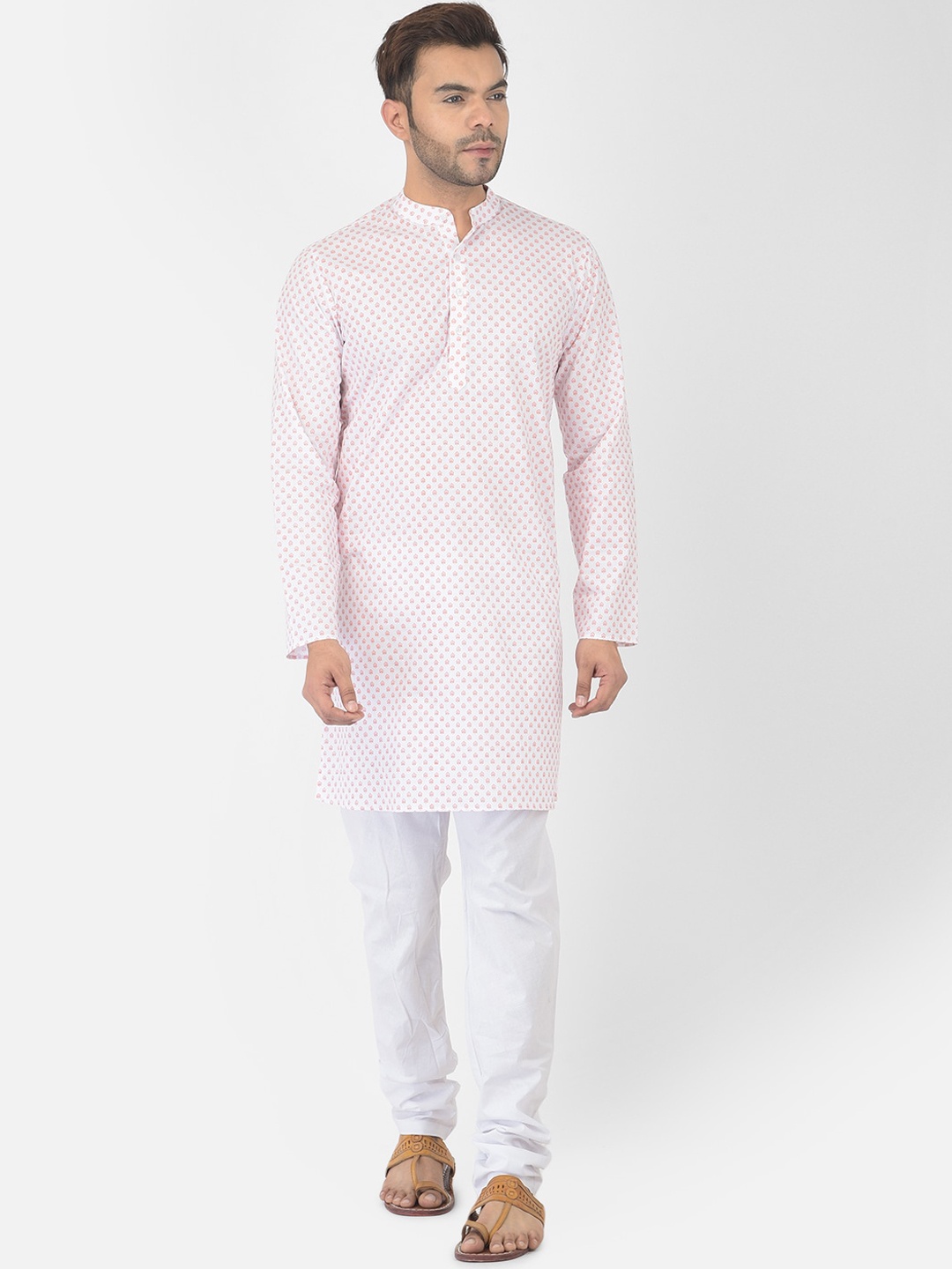 

DEYANN Men White Printed Pure Cotton Kurta with Churidar