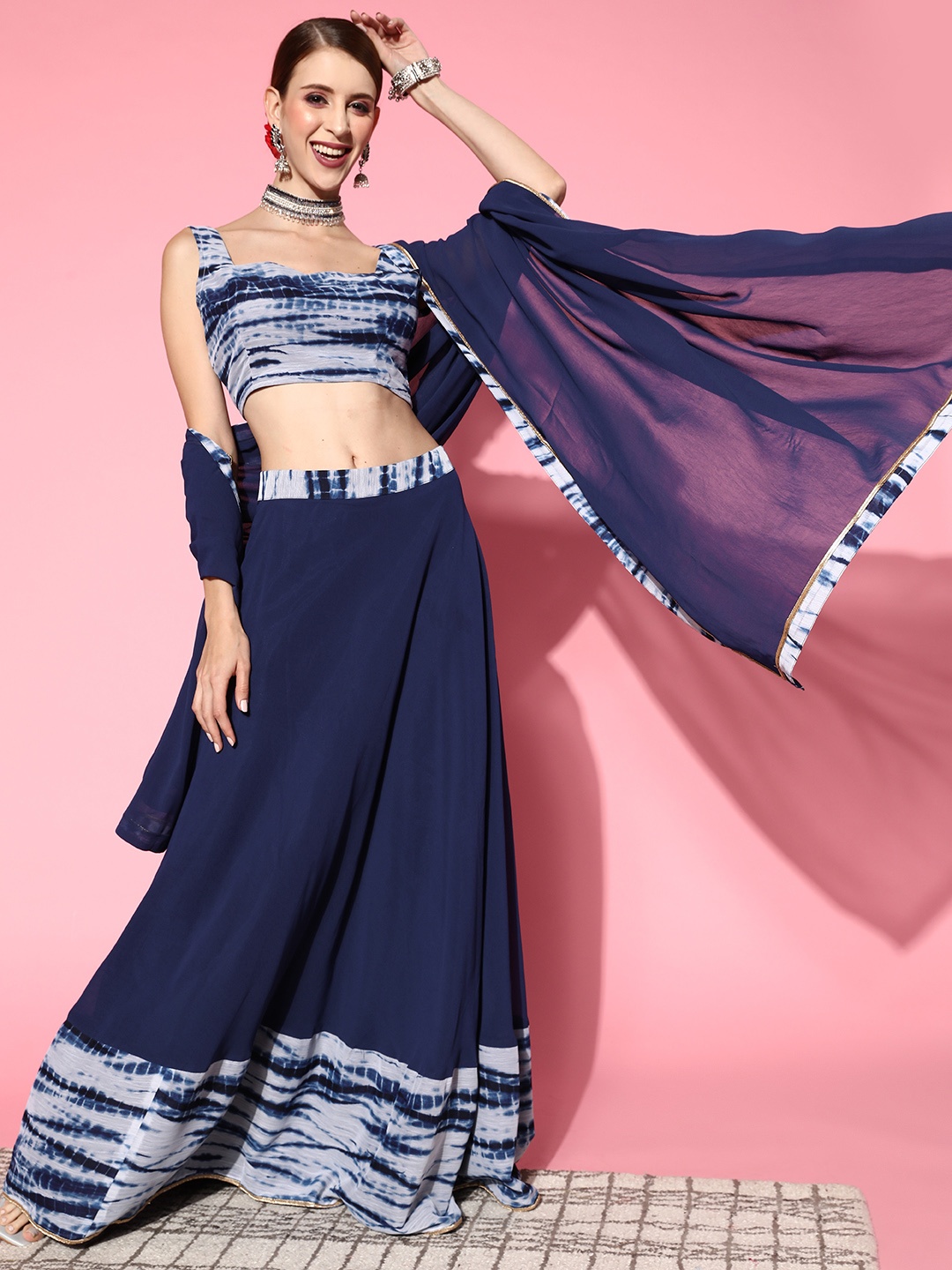 

Inddus Stunning Blue Dyed Semi-stitched Lehenga Choli With Dupatta