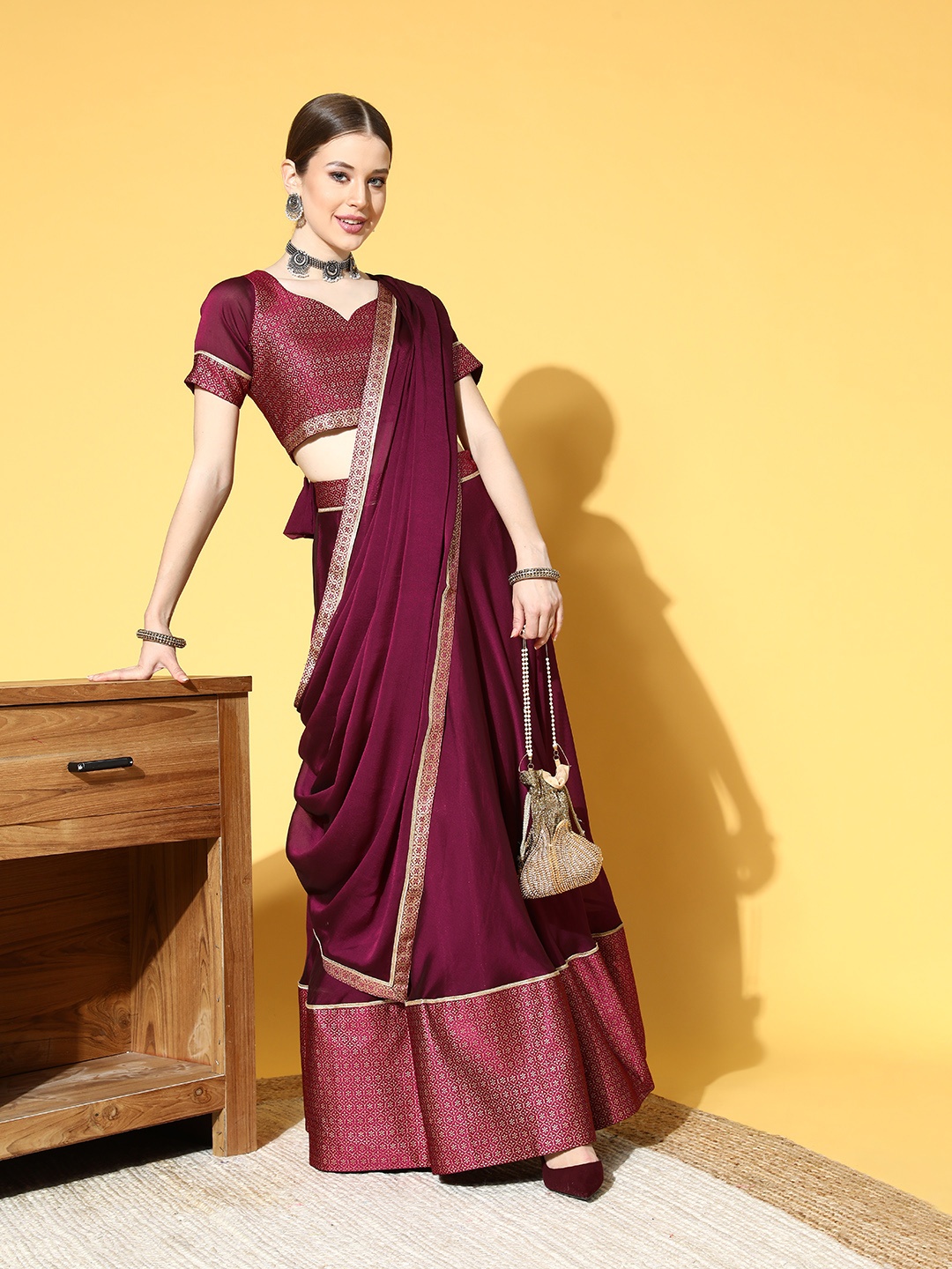 

Inddus Pretty Purple Woven Design Semi-stitched Lehenga Choli With Dupatta