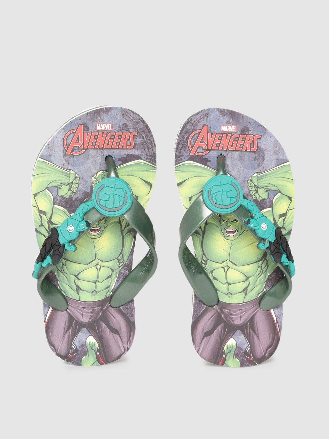 

toothless Boys Olive Green & Grey Hulk Printed Rubber Thong Flip-Flops