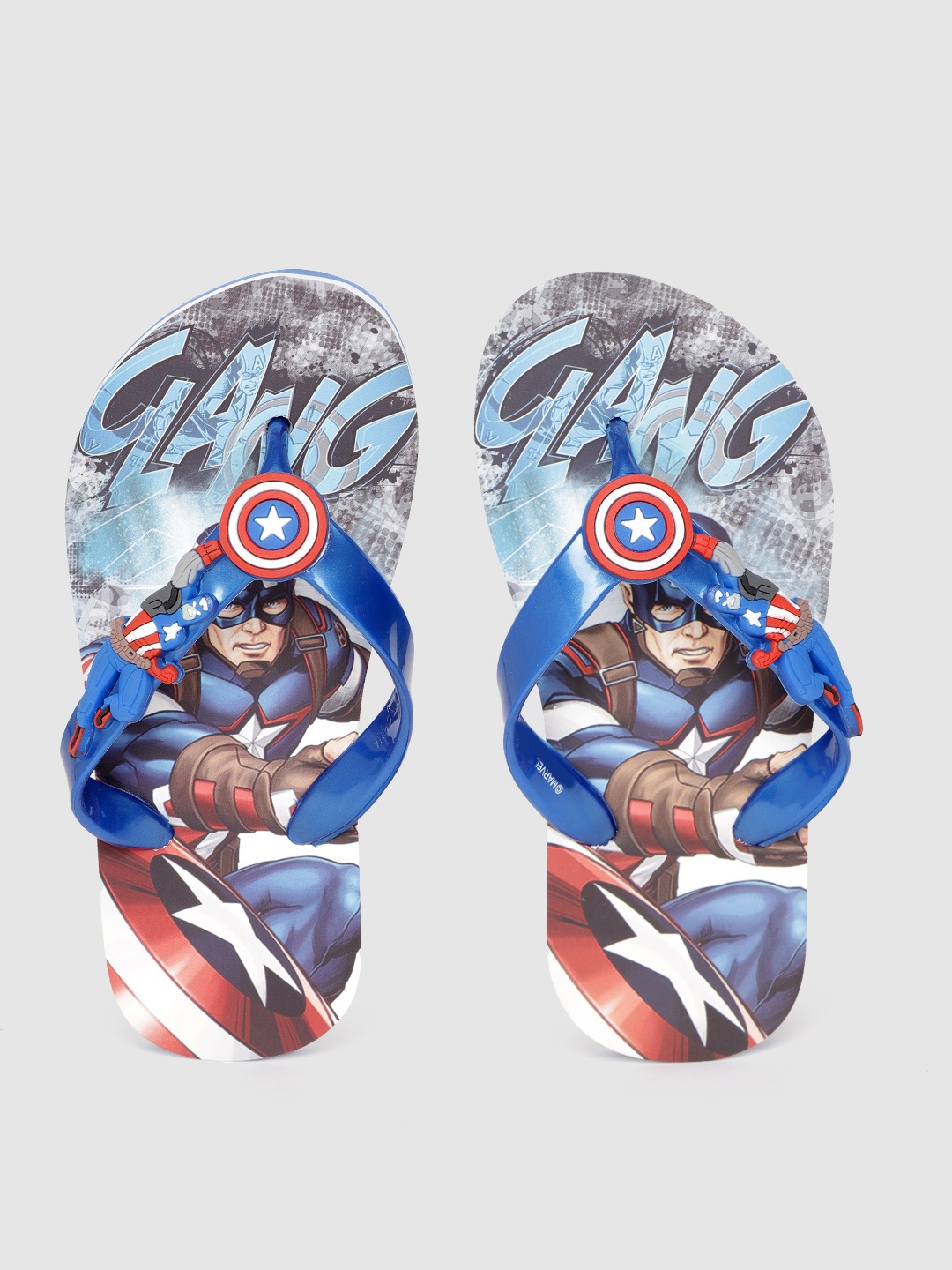 

toothless Boys Blue & White Captain America Printed Rubber Thong Flip-Flops