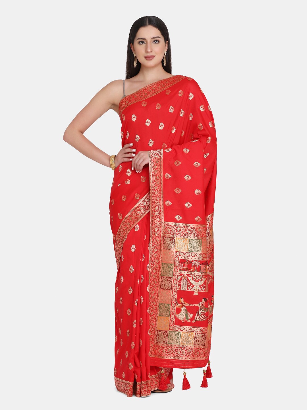 

BOMBAY SELECTIONS Red & Gold-Toned Ethnic Motifs Zari Pure Silk Banarasi Saree