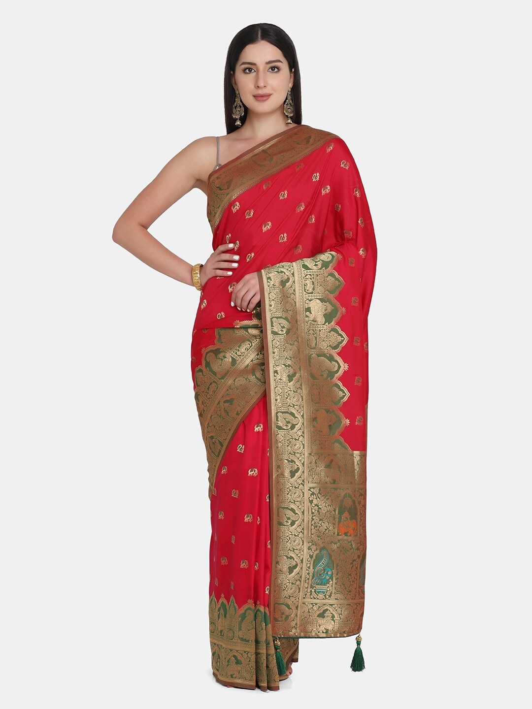 

BOMBAY SELECTIONS Magenta & Green Ethnic Motifs Banarasi Saree