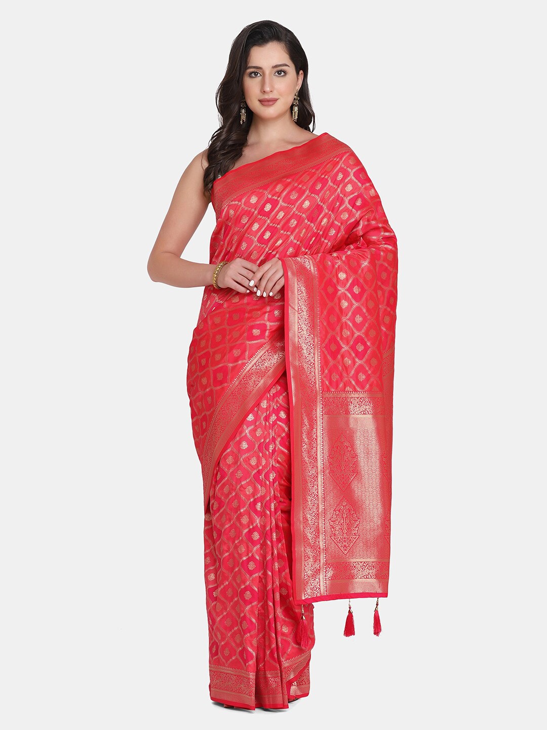

BOMBAY SELECTIONS Pink & Gold-Toned Ethnic Motifs Banarasi Saree