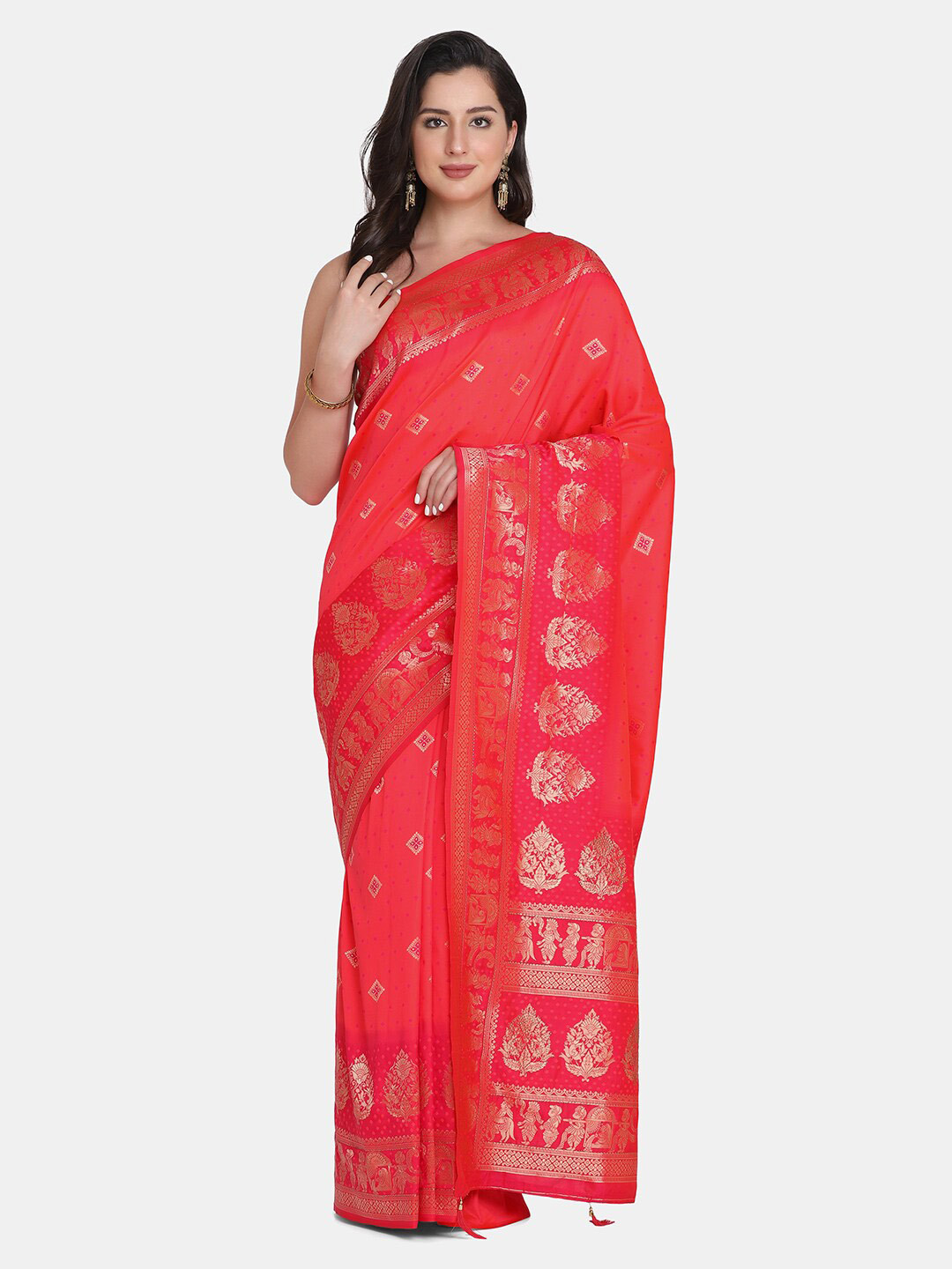 

BOMBAY SELECTIONS Pink & Gold-Toned Ethnic Motifs Pure Silk Banarasi Saree