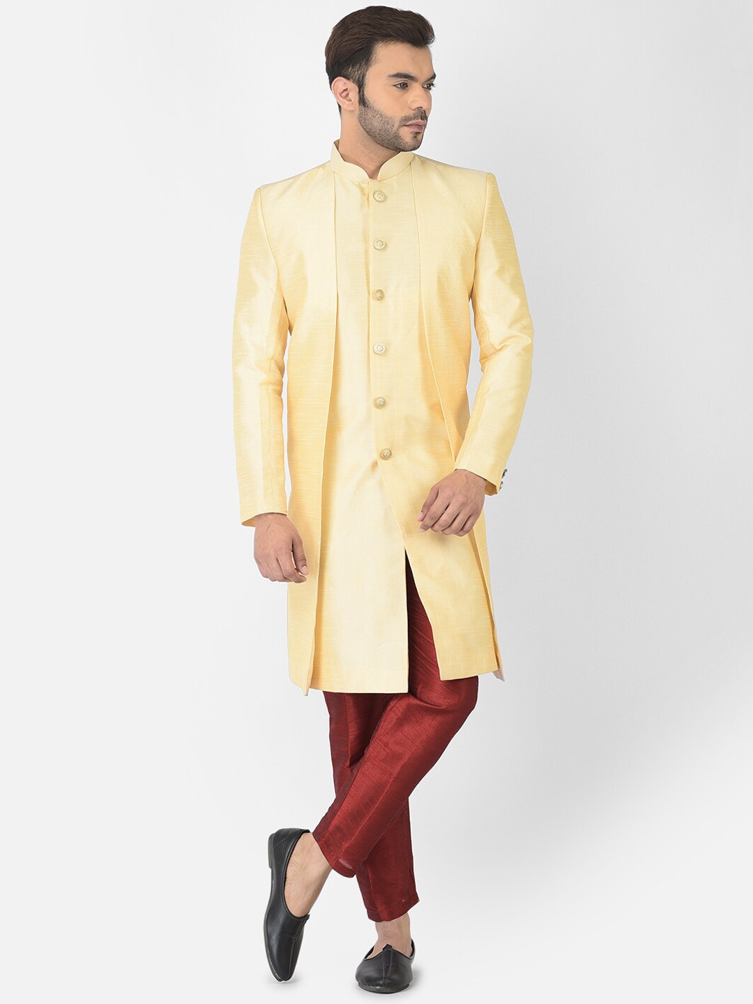 

DEYANN Men Cream & Red Sherwani With Trouser Set